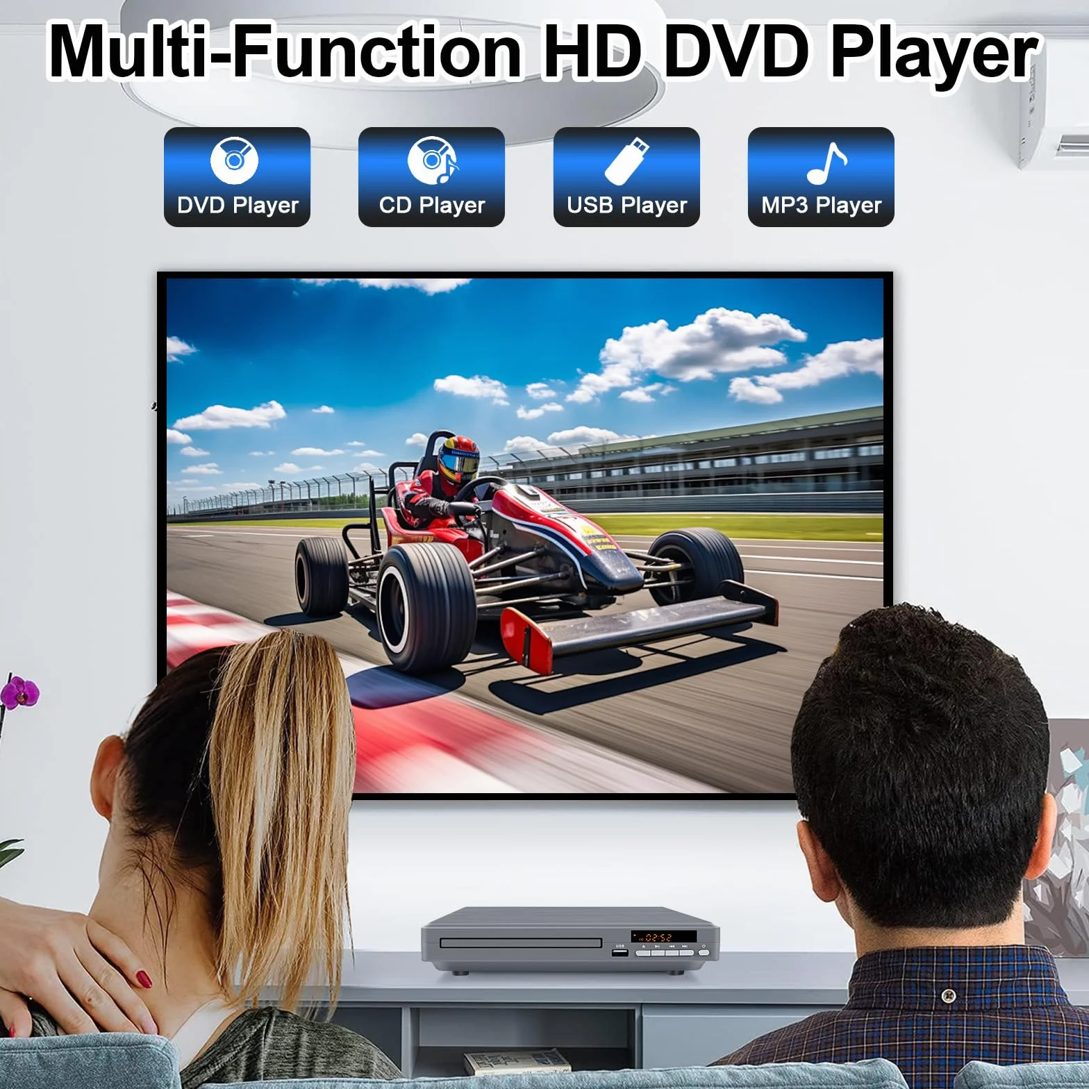 Lettore DVD Compatto per TV, JOVELL Lettore DVD CD per Casa con Uscita Coassiale/HDMI/RCA | Riproduttore DVDs e CD con Ingresso USB, Sistema TV NTSC/PAL, Riproduce Tutte le Regioni (No Blu-ray)