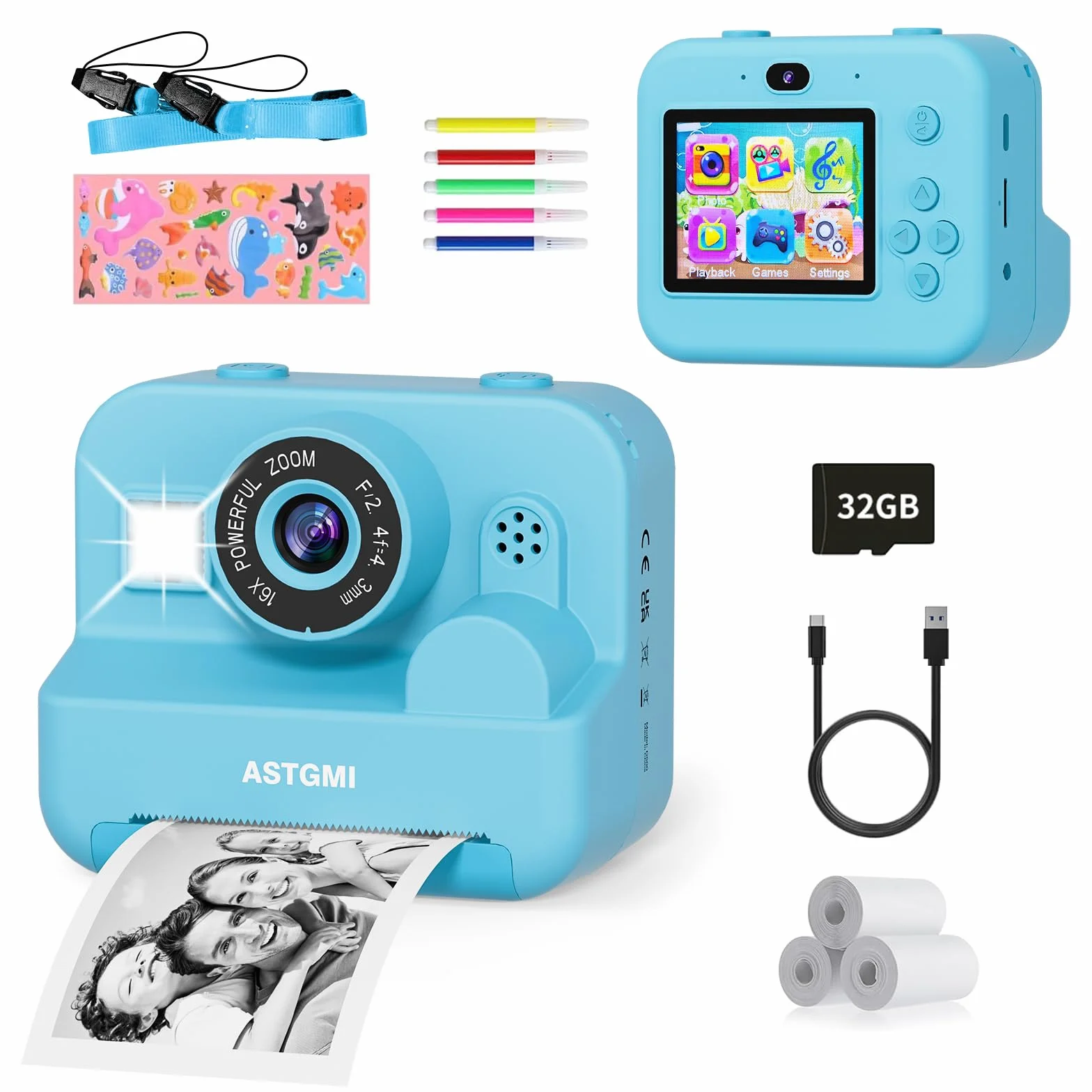 Fotocamera istantanea per bambini con selfie, fotocamera compatta 1080P HD, stampa istantanea di foto, regalo di compleanno, regalo di Natale, giocattolo a partire da 3, 4, 5, 6, 8, 7, 9, 10, 11 anni