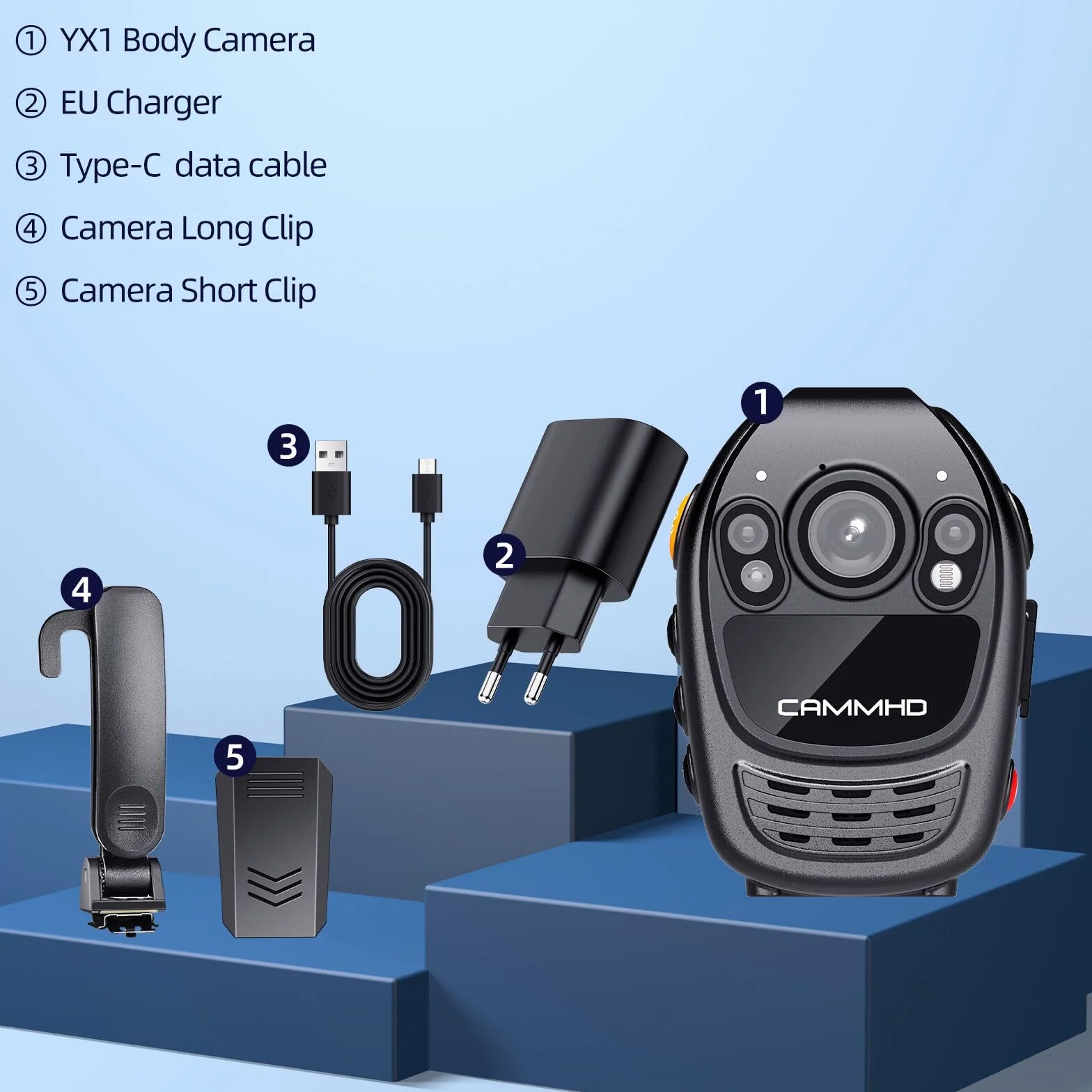 CAMMHD 1440P Body Cam 3500mAh 10-12 ore Registrazione video Visione notturna a infrarossi Bodycam con 2 clip ruotabili a 360° per la sicurezza della polizia(Nessuna carta)