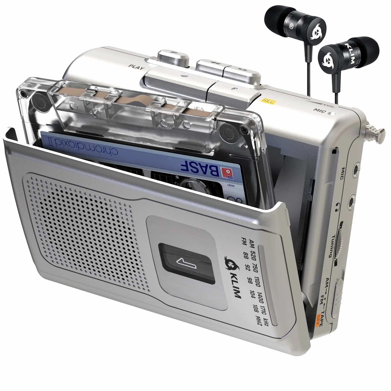 KLIM K8 Lettore Cassette Audio Registratore Radio AM/FM Argento