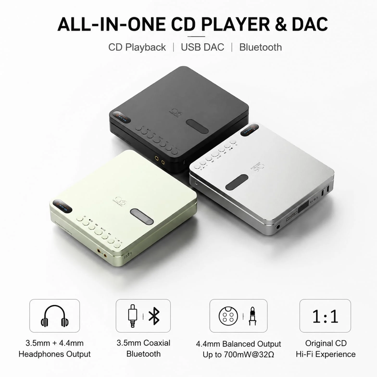 Shanling EC Play Lettore CD HiFi Portatile, DAC, AMP, CS43198 DAC+Dual SGM8262, 384kHz/32bit, DSD256, Bluetooth 6.0 a Due Vie, LDAC, Fino a 700mW@32Ω di Uscita, Uscita Cuffie da 3,5mm+4,4mm, Coassiale