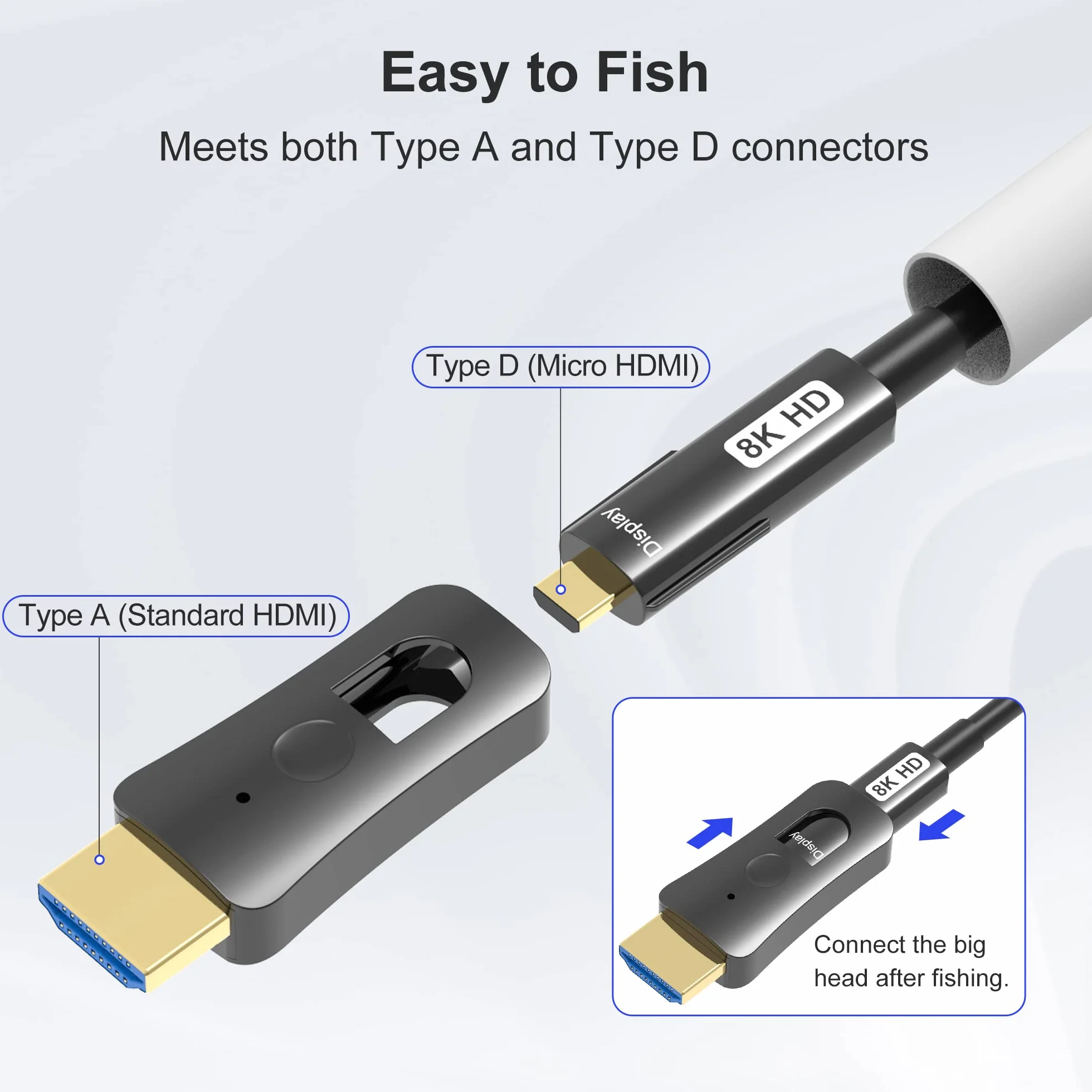 YIWENTEC HDMI Fibre Optic Cable HDMI 2.1 48 Gbps High-Speed Cable of 8K @ 60Hz 4K @ 120Hz Support Dolby Dynamic HDR HDCP 2.3 Earc with Micro HDMI Pull Type (8K-15M)
