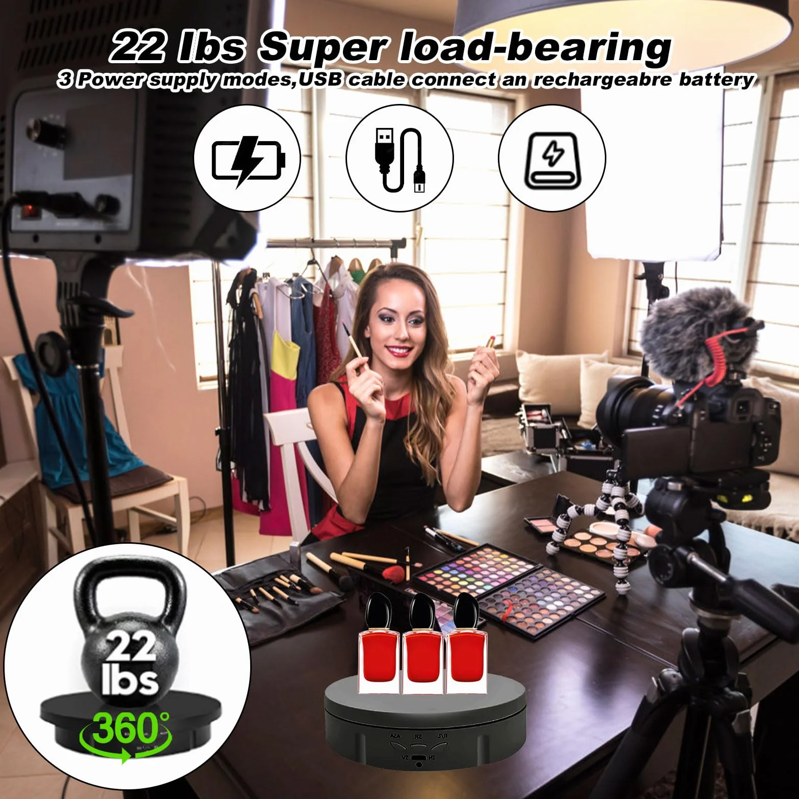 GAESHOW 3 in 1 Base Girevole Elettrico, Espositore Girevole Elettrico a 360 Gradi con Telecomando Velocità Regolabile Direzione per Prodotti Fotografici Video per Prodotto, Gioielli, Orologio (Nero)