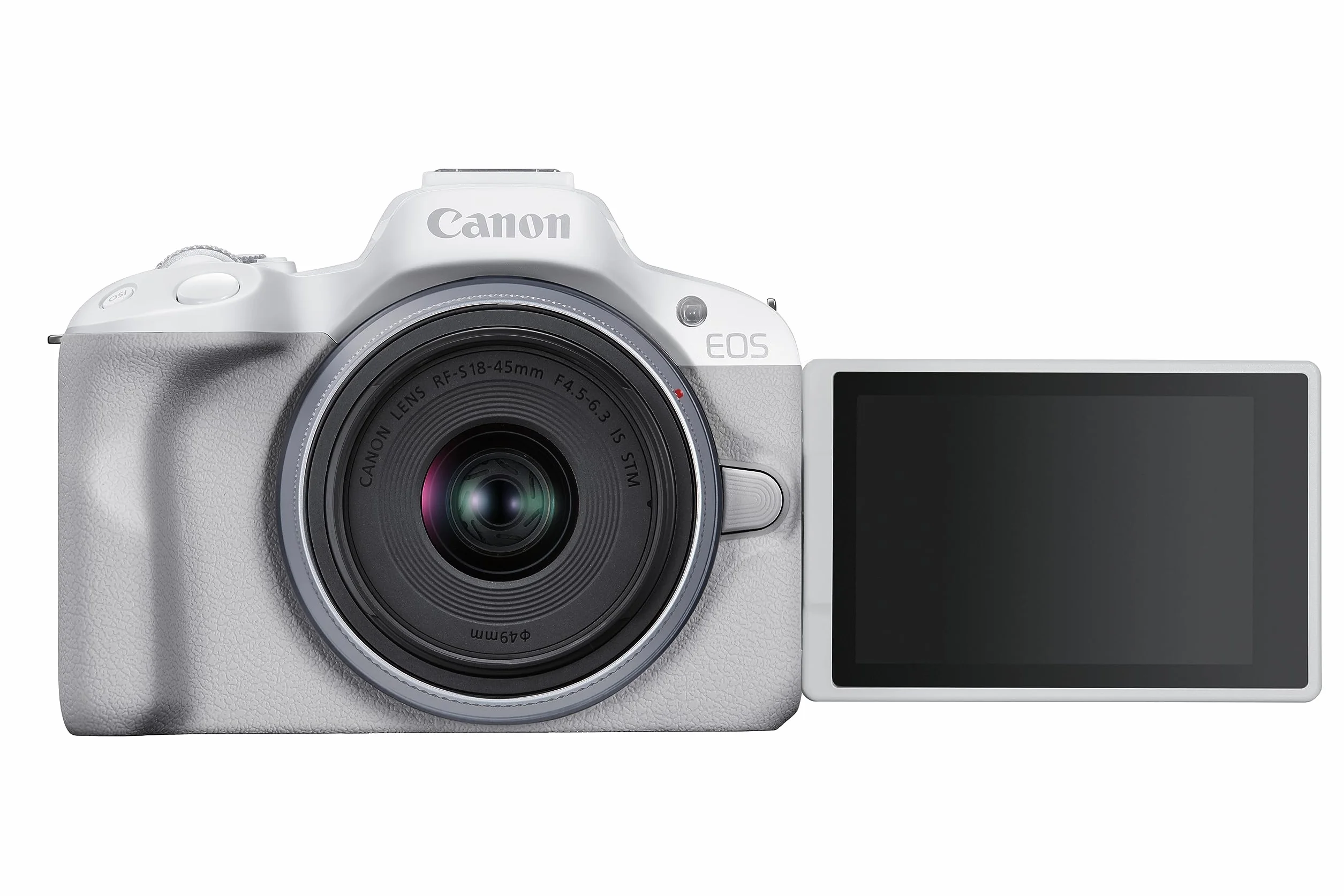 Canon EOS R50 APS-C Mirrorless Bianca + RF-S 18-45 f/4,5-6,3 (24,2 Mp, Fino 15fps, DIGIC X, Video 4K UHD Fino 30p, Dual Pixel CMOS Auto Focus II, Display Touch Ordinetabile 7,5 cm, Wi-Fi, BT, 328 gr)