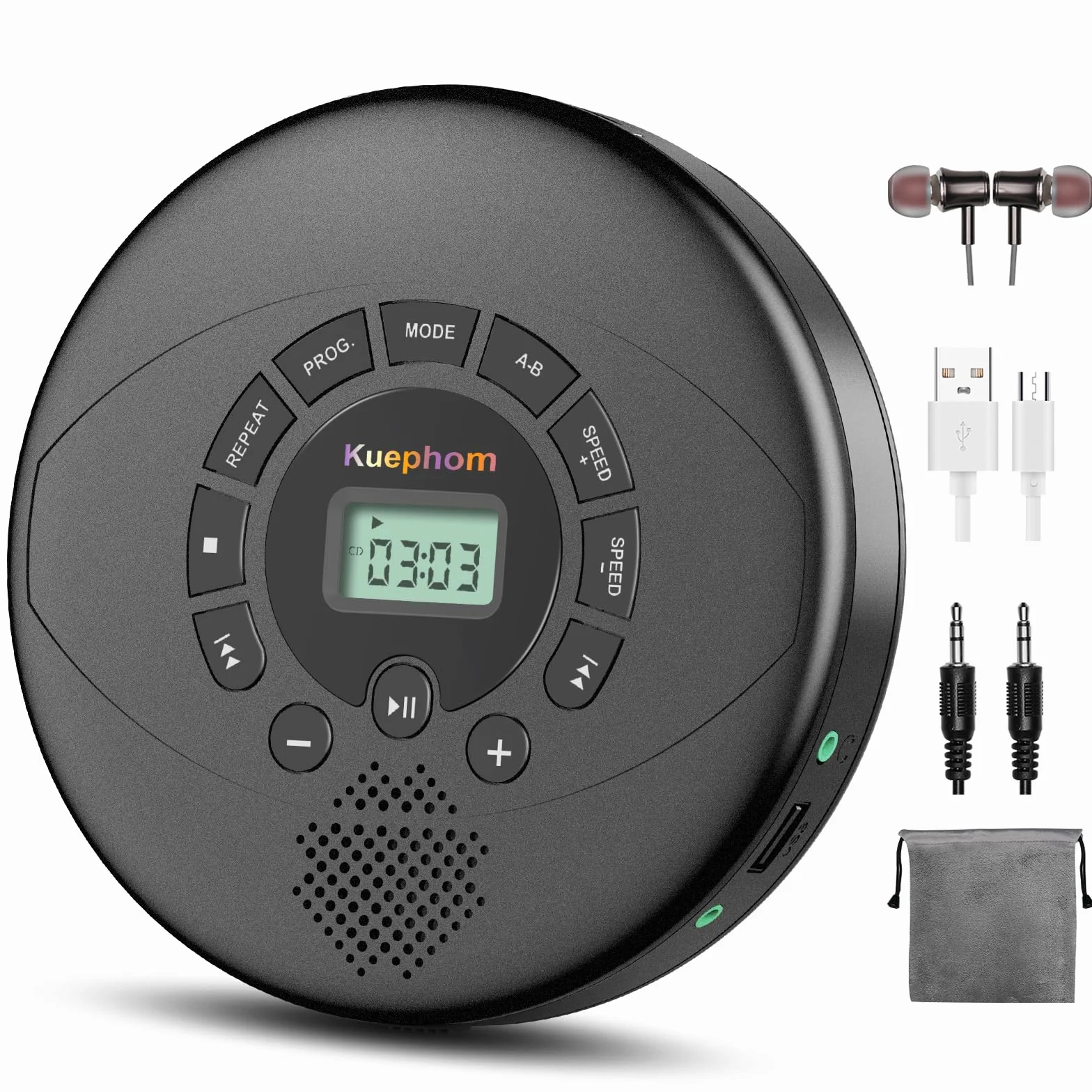 Lettore CD portatile, Discman ricaricabile, lettore CD Walkman con altoparlante, lettore CD portatile con cuffie, CD-R, lettore MP3 USB, anti salto CD per auto, adatto per uso personale o multiutente,