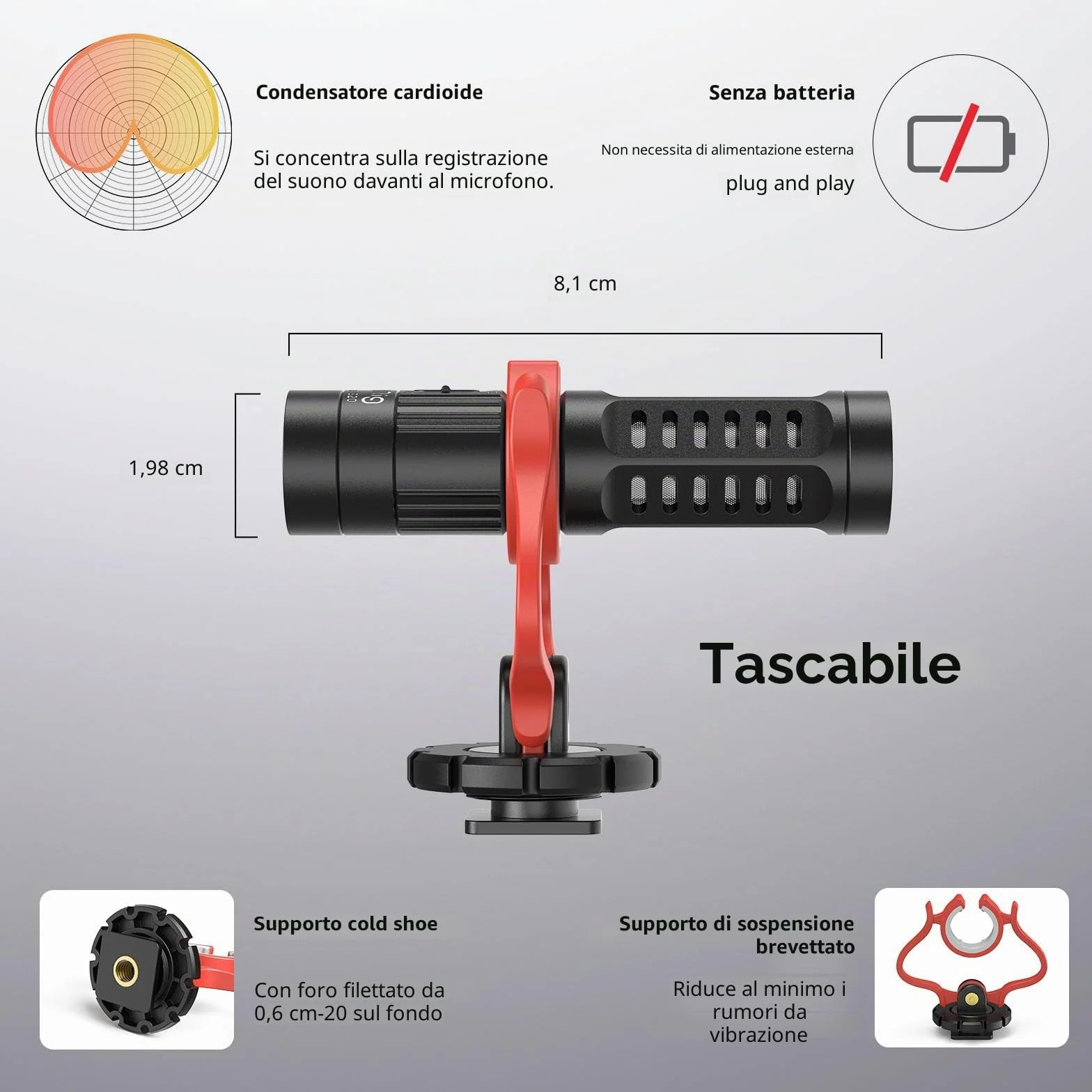 SMALLRIG On-Camera Microphone Microfono per Fotocamera, Video Microfono con Design Stereo Professionale per Fotocamere e Videocamere DSLR - 3468