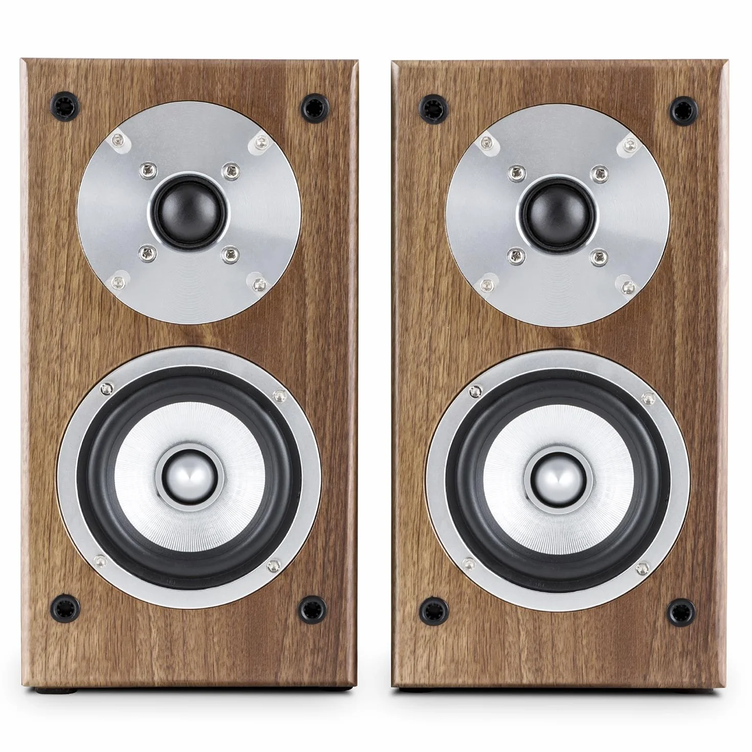 AUNA Linie 501 BS - Coppia di Diffusori da Scaffale, Altoparlanti Passivi, Casse Speaker, Tecnologia a 2 Vie, Midrange di 10 cm, Tweeter di 2.5 cm, 50 Watt RMS, Noce