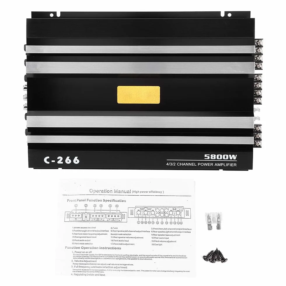 4 channel car amplifier 4 channel car amplifier Amplificatore adatto per Audio stereo per auto, 12V 5800W Amplificatore adatto per Audio stereo per camion universale per auto Amplificatore di poten