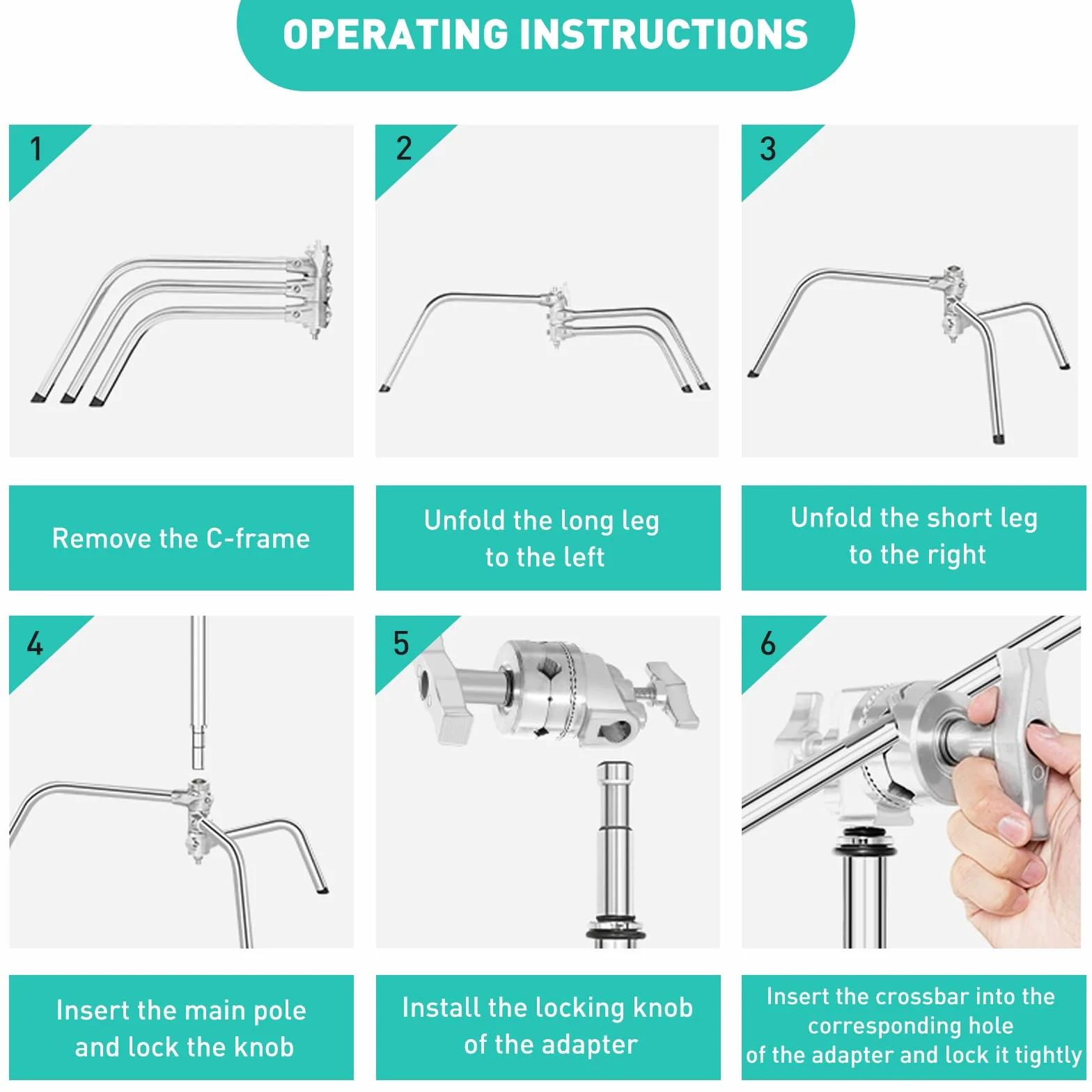 C Stand 100% Acciaio Inossidabile per Carichi Pesanti con Braccio a Braccio,Altezza Max 330cm Supporto C Regolabile Supporto per Lampada con Braccio di Sostegno da 127cm,2 Teste con Maniglia