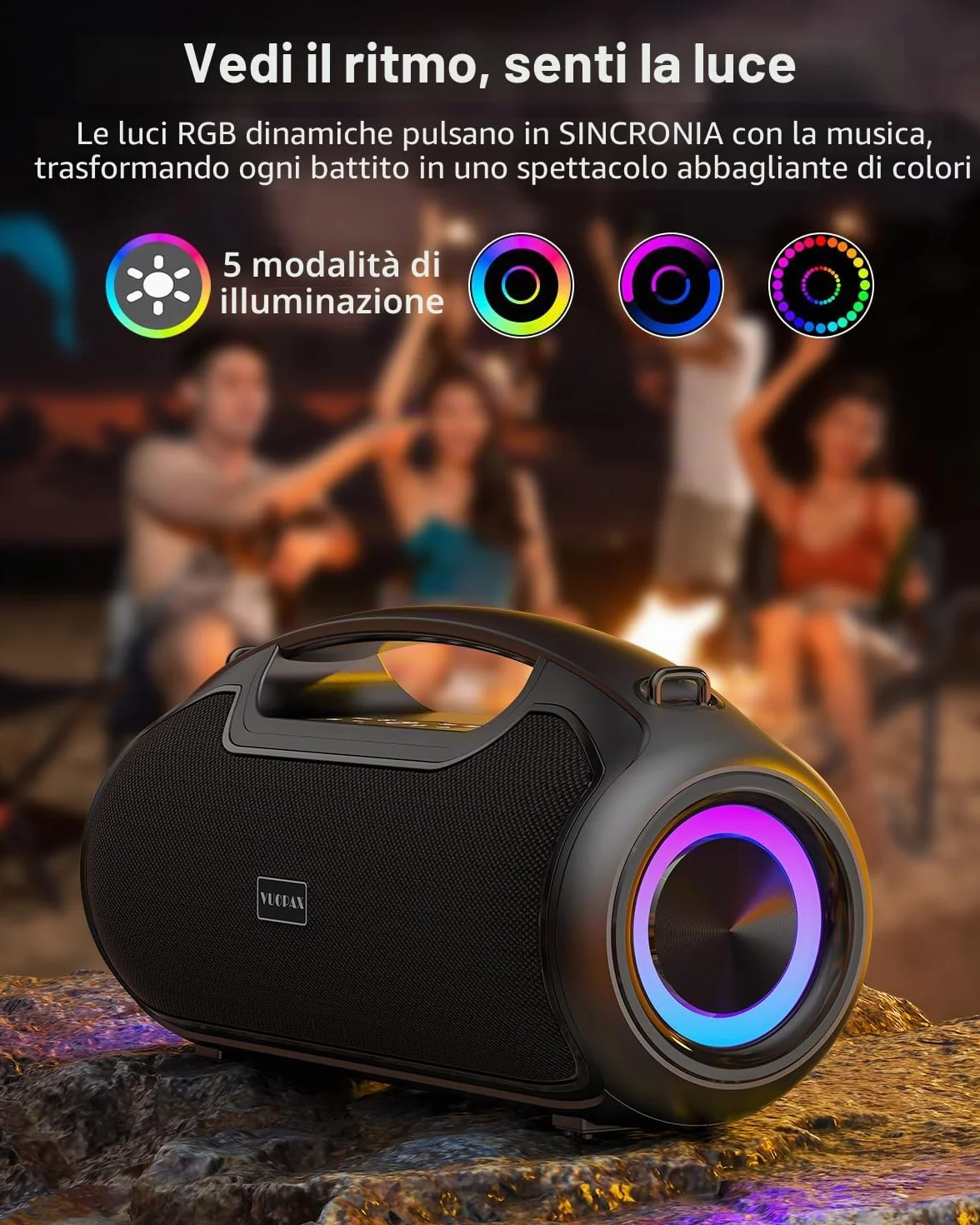 Cassa Bluetooth Portatile, (200W MAX) 120W Potente Altoparlante Wireless, IP65 Impermeabile Bluetooth Speaker, Bassi Profoni/DSP/Bluetooth 5.3 / TF/USB, Ideale per Feste, Esterno, Famiglia, Regalo