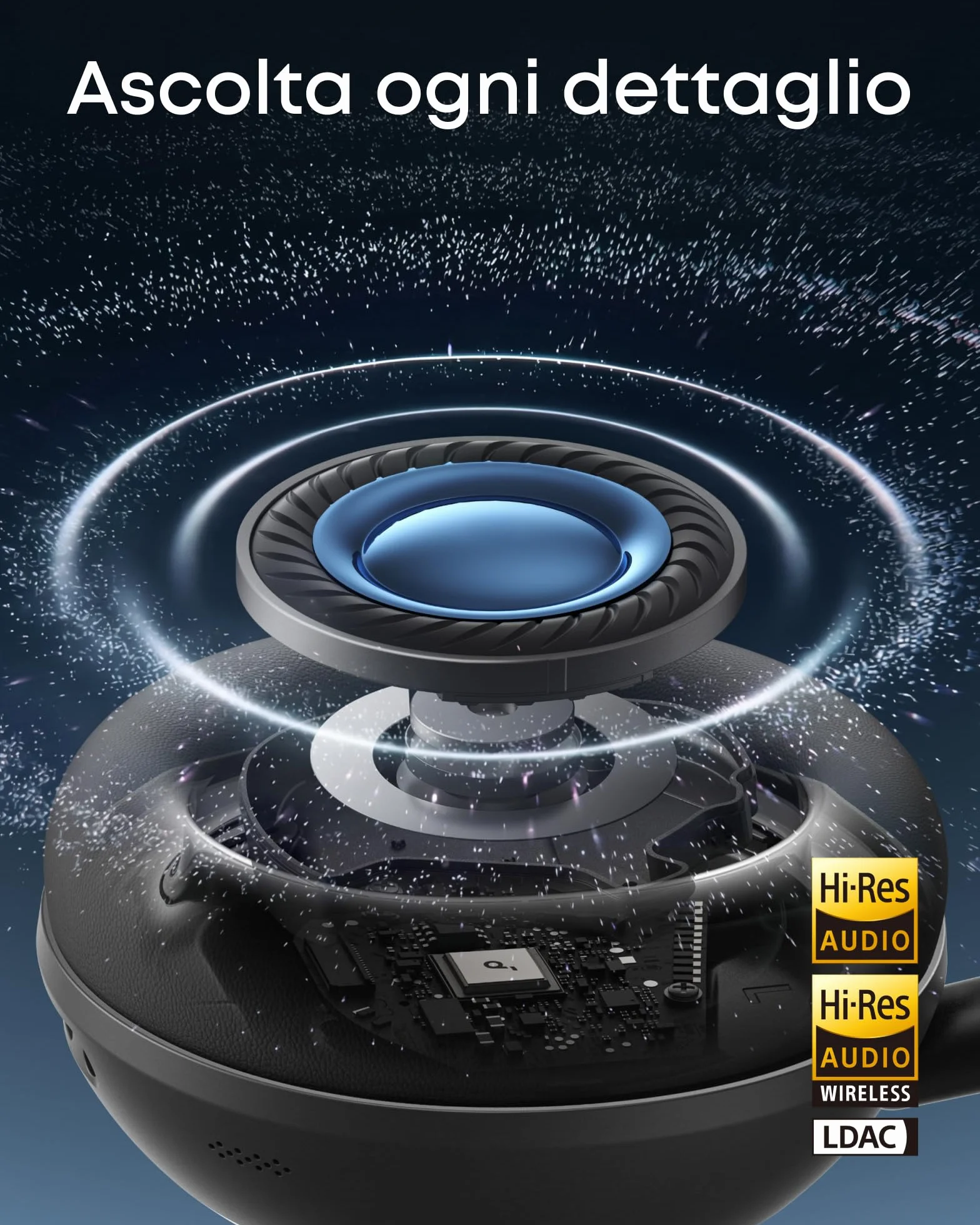 Soundcore Space 2 di Anker, Cuffie con cancellazione attiva del rumore, vestibilità comoda, 50 ore, audio wireless HD LDAC, 2 connessioni, chiamate nitide, BT 6.1, modalità Nap, rilevamento usura