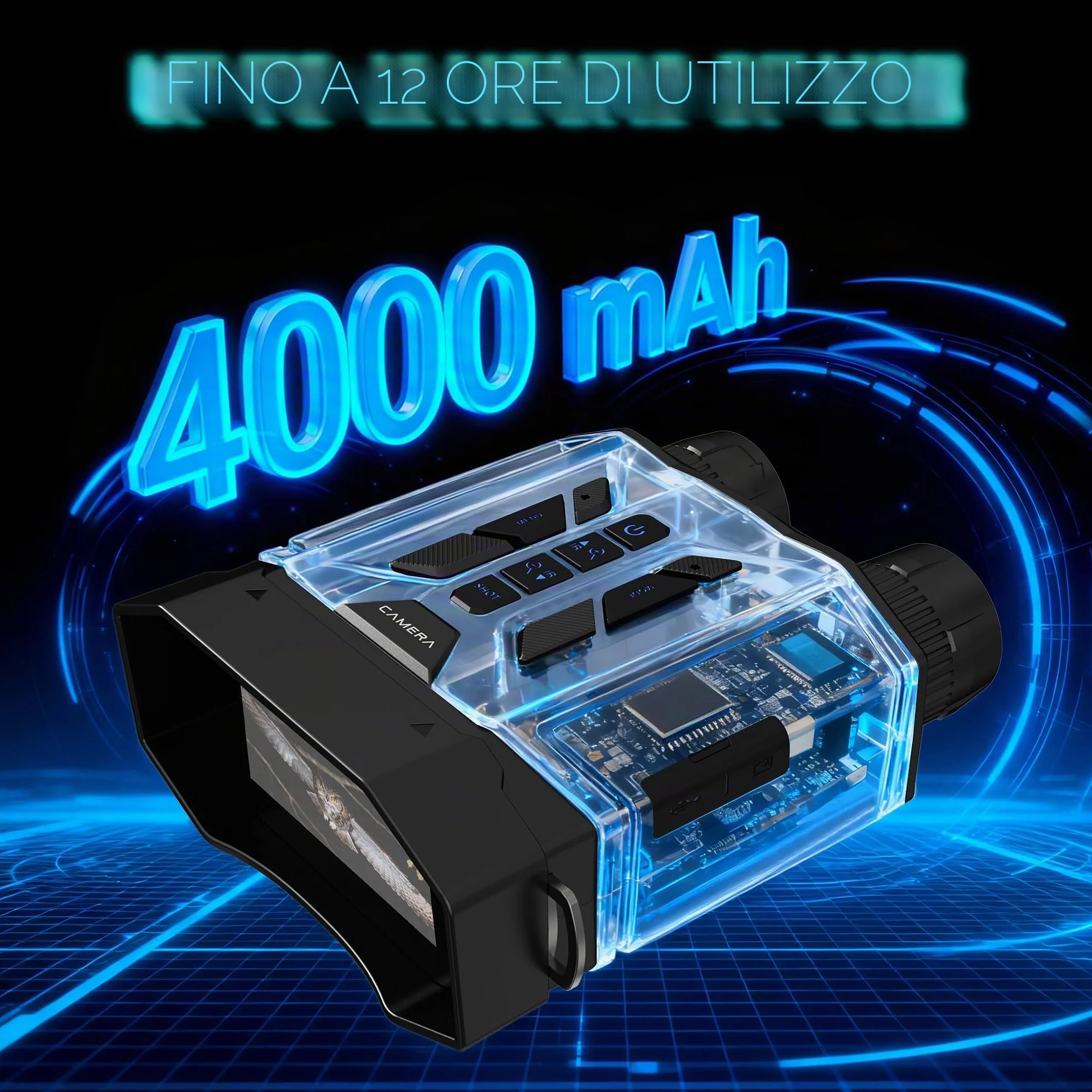Visore Notturno con Scheda 32GB, Binocolo Visione Notturna Zoom 8X, Schermo 3.0'', Video Binocolo Interattivo Batteria 4000mAh, IR 7 Livelli, Regalo Uomo & Papà