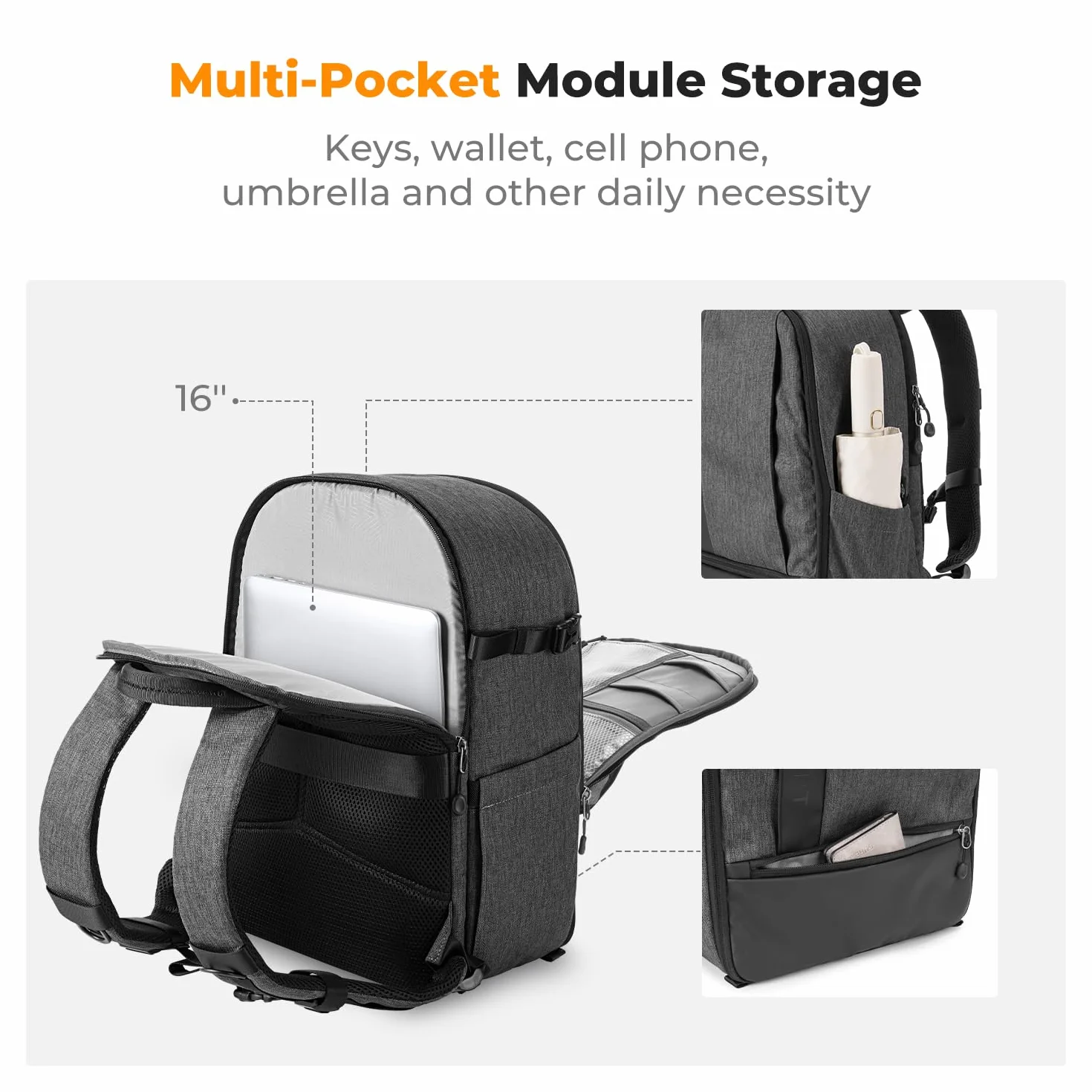 K&F CONCEPT Zaino Fotocamera, Professionale Multifunzionale Borsa Fotografica Portatile con Parapioggia Antifurto Zip, Scomparto per 15.6" Laptop, Treppiede