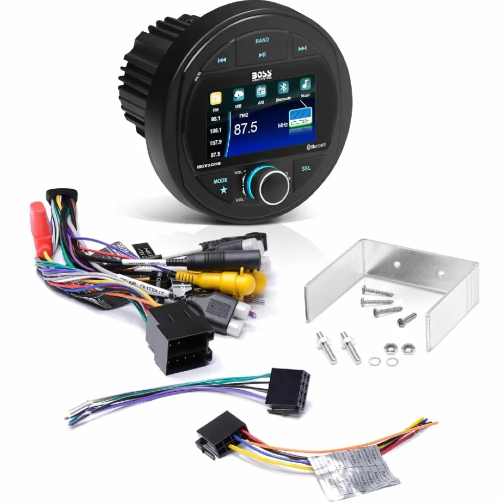 KIT SET PER BOSS AUDIO SYSTEMS MGV500B, 1 stereo marino ricevitore AM/FM, gauge digital media receiver, bluetooth integrato, waterproof, 1 pezzo + accessori