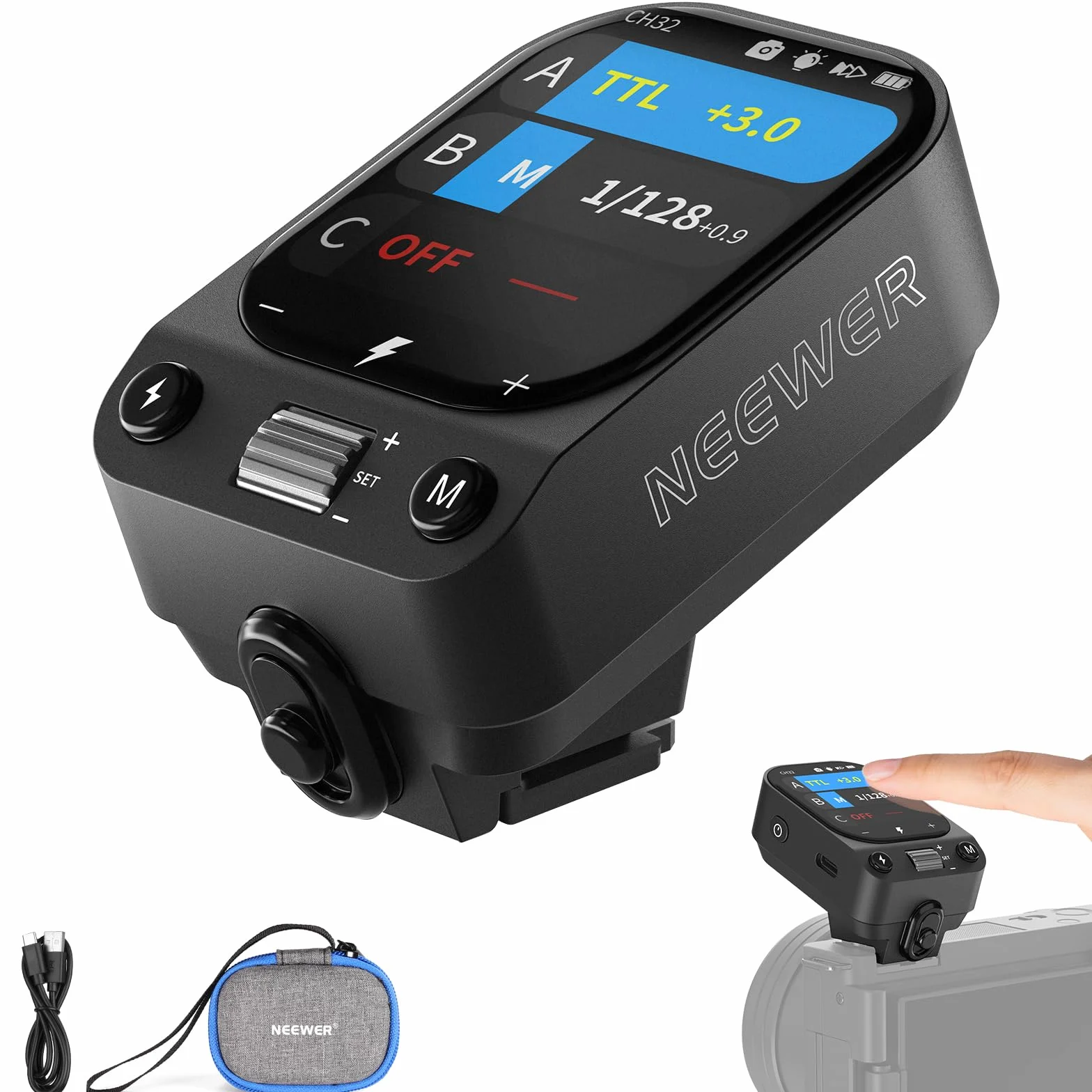 NEEWER QZ-S 2.4G TTL Wireless Flash Trigger Transmitter, 1/8000s HSS, Compatible with Sony ZV-E10 A6400 A7III A7IV Cameras Godox IT32 V1 V100 AD200 Pro II, 1000mAh Battery/CM Switch/OLED Touchscreen