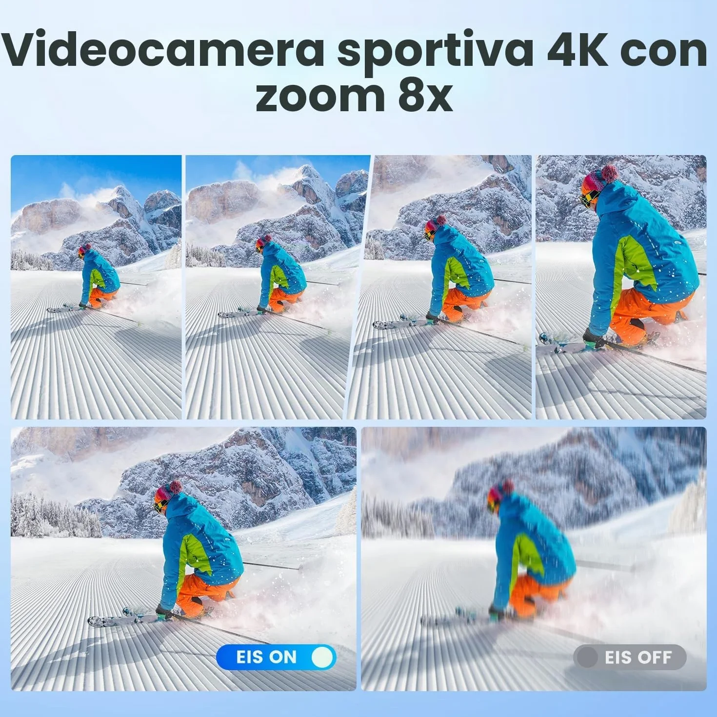 Dualscreen 4K60FPS Action Cam con scheda 64G, Fotocamera Subacquea 40M,48MP Touchscreen WiFi Videocamera con EIS, zoom 8X, impermeabile Telecamera Sportiva con 2 batterie da 1350 mAh