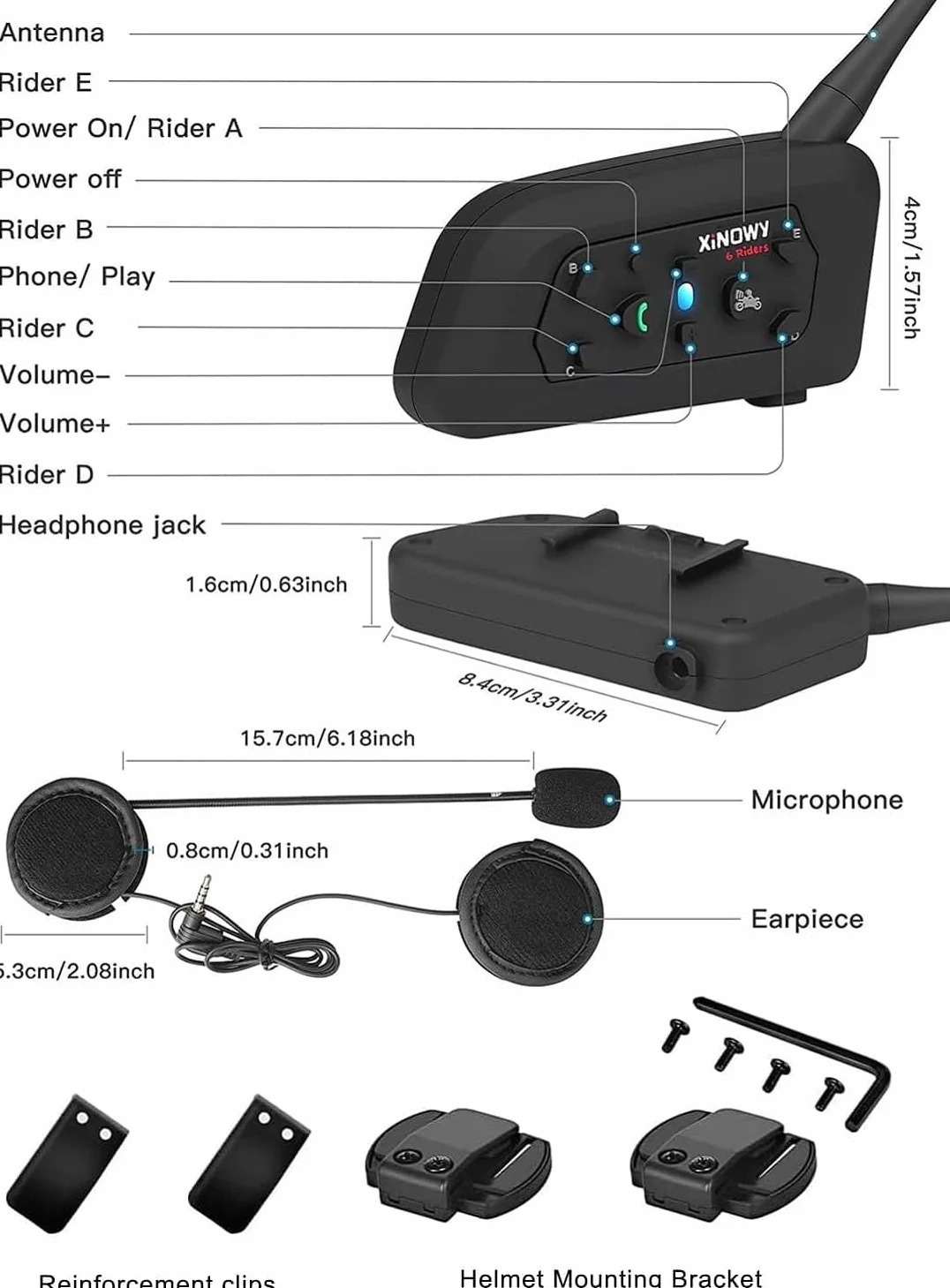 Casco da Moto Intercom V6 Bluetooth Comunicazione Vivavoce per 6 Riders Portata 1200m Qualità audio HD Resistente all'acqua per Moto/Bicicletta/MTB (Pack 2)