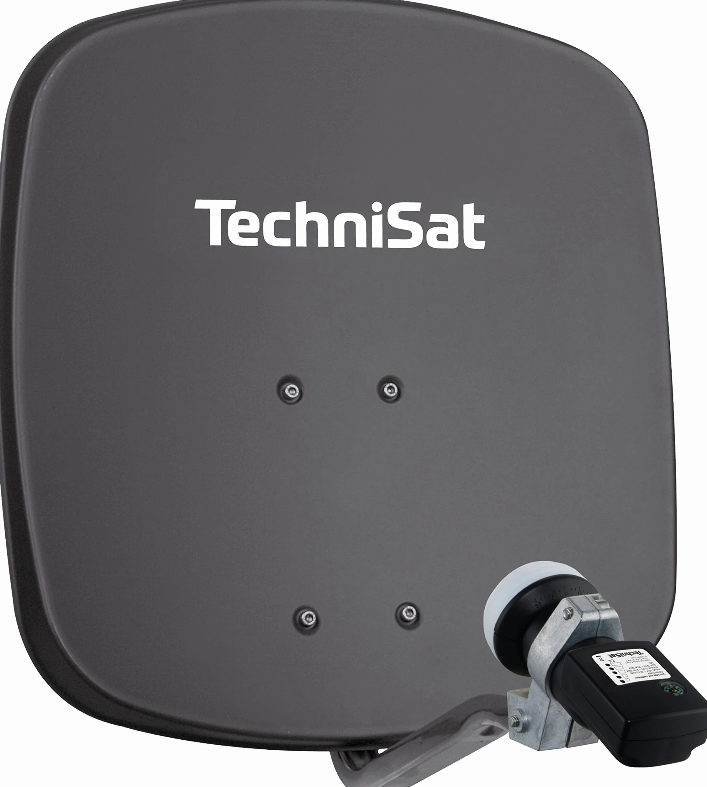 TechniSat DIGIDISH 45 - Antenna parabolica per 1 partecipante (piccola antenna parabolica di 45 cm - set completo con supporto a muro e cercatore di satelliti V/H-LNB) grigio