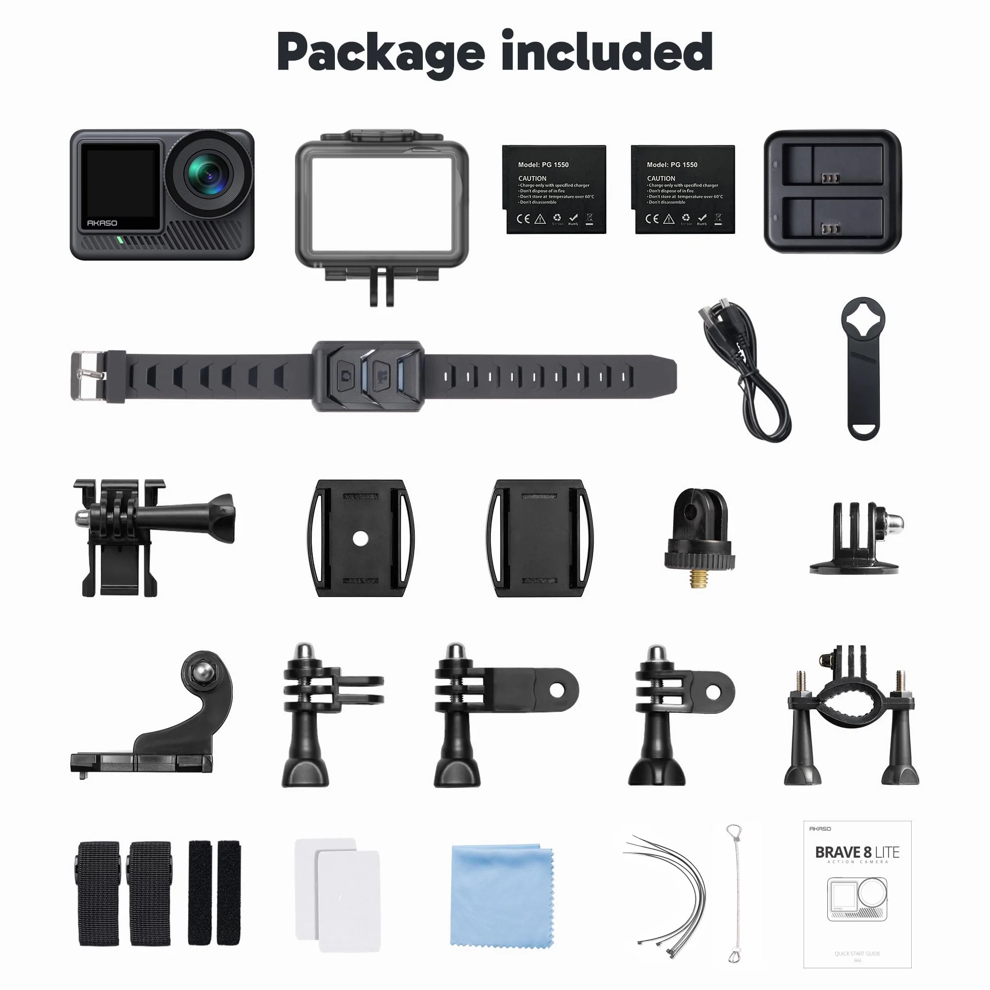 AKASO Brave 8 Lite Action Cam 4K60FPS 20MP WiFi Fotocamera Subacquea con Doppio Schermo, Stabilizzazione SuperSmooth, Grandangolo 150°, Impermeabile fino a 60M, Zoom 4X, Slo-mo 8X, 2x1550mAh Batterie