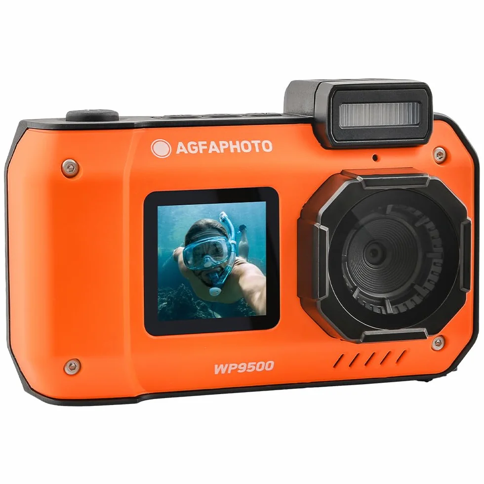 AgfaPhoto Realishot WP9500 - Appareil Photo Numérique Waterproof, Étanche 7m, 24 MP, Zoom 18X, Vidéo 4K, Double Écran 2.9”/1.4” - Orange