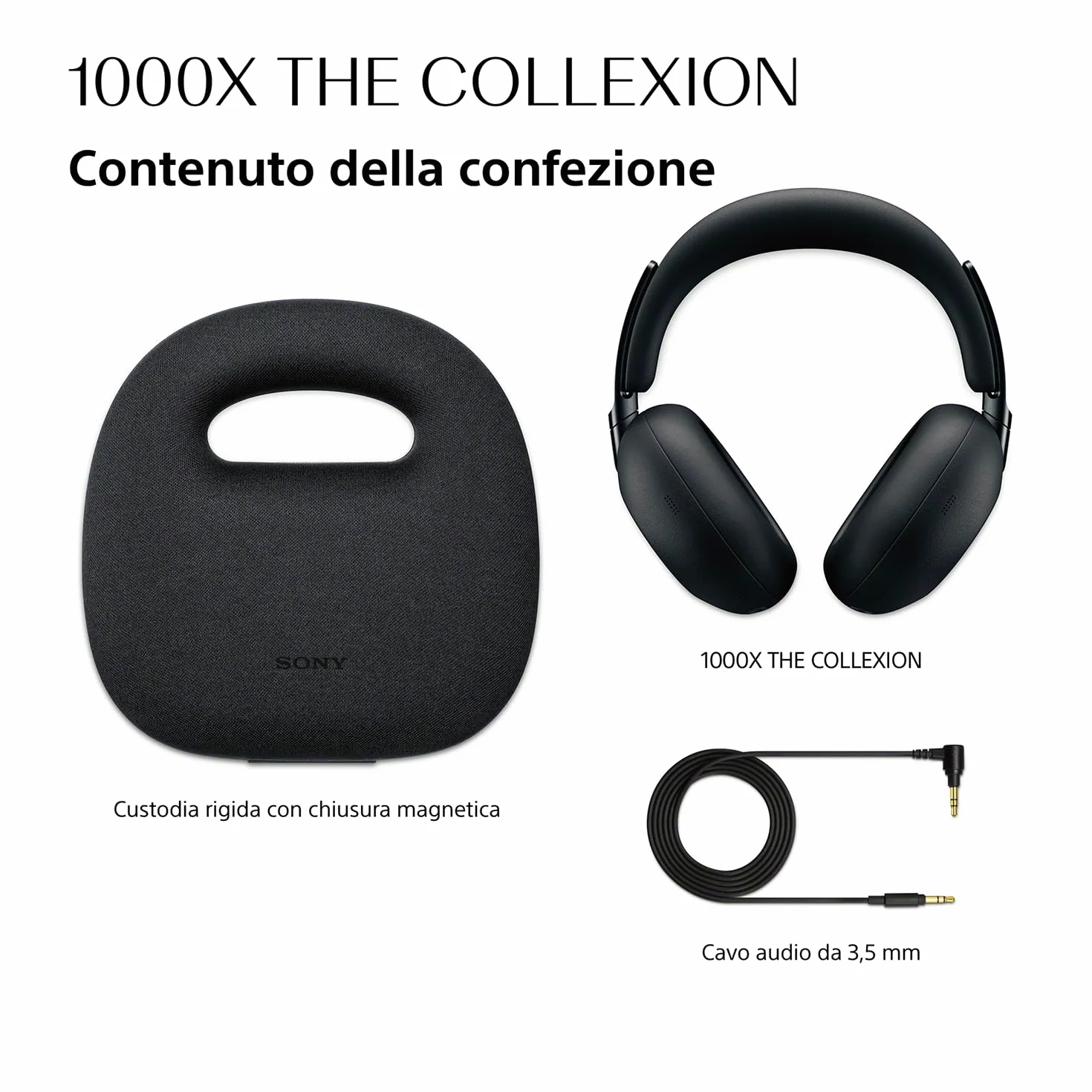 SONY 1000X THE COLLEXION cuffie wireless Bluetooth over-ear di lusso, Hi-Res, premium Noise Cancelling, audio spaziale 360, custodia resistente, compatibili con iOS e Android – Black, nuovo modello