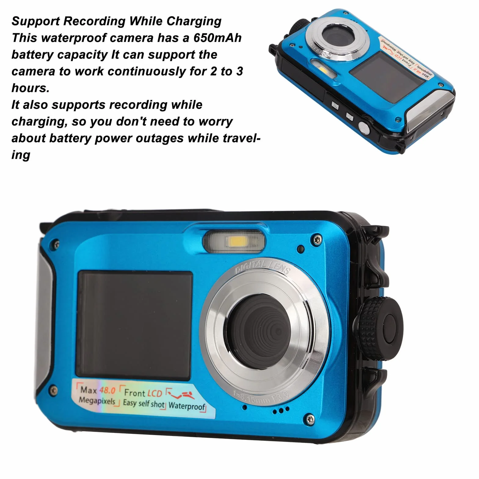 Fotocamera Subacquea, Fotocamera Subacquea da 11FT, Fotocamera Subacquea a Doppio Schermo Full HD 2.7K 48MP Autofocus Selfie con Cinghia Galleggiante, Fotocamera Subacquea con
