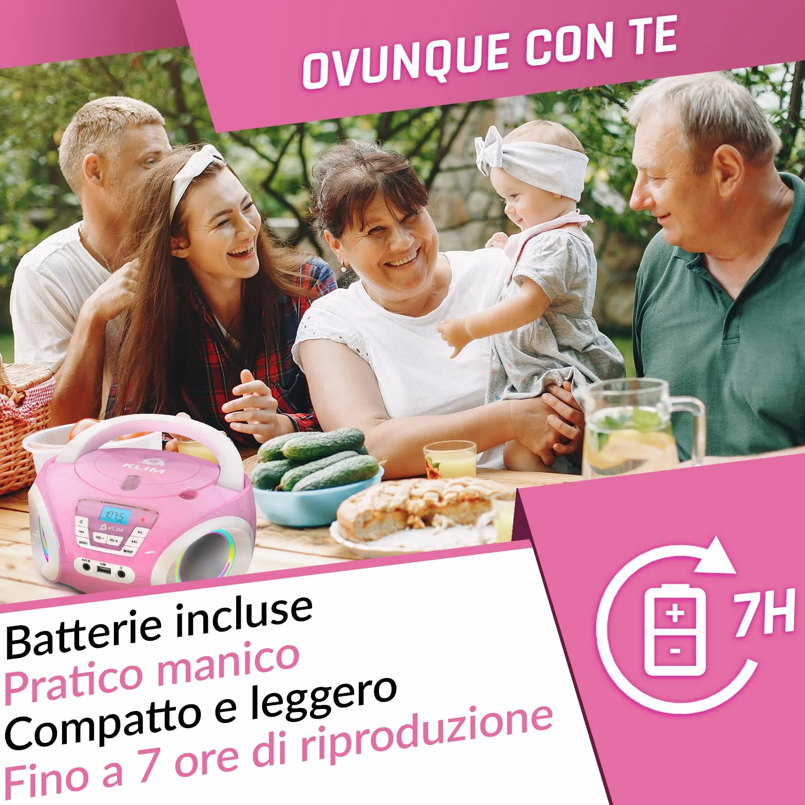 KLIM Candy BAMBINI Stereo per bambini NUOVO - Radio FM - Batterie incluse - Lettore CD Rosa con altoparlanti e Radio - Regalo Perfetto per Bambini e Bambine