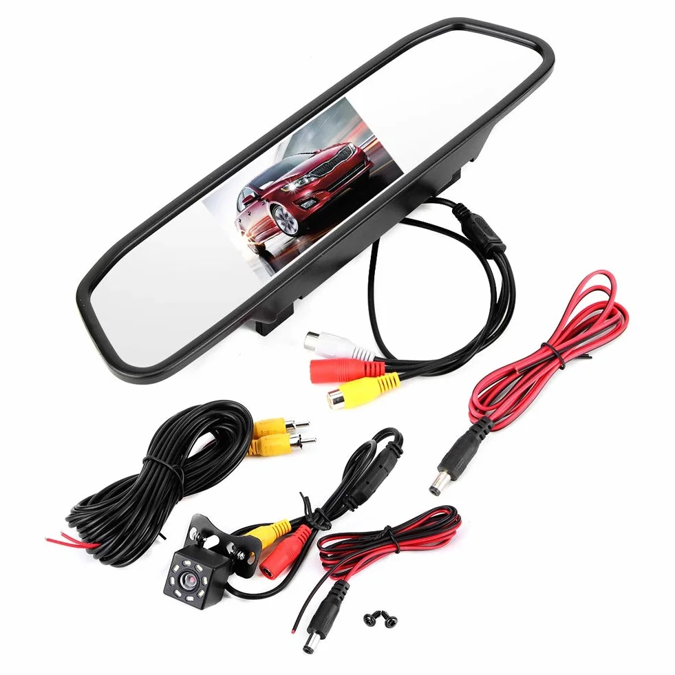 Kit monitor specchietto retrovisore per auto 4.3in HD Mirror Dash Cam Telecamera di backup impermeabile 8LED Telecamera per specchietto retrovisore Monitor per visione notturna