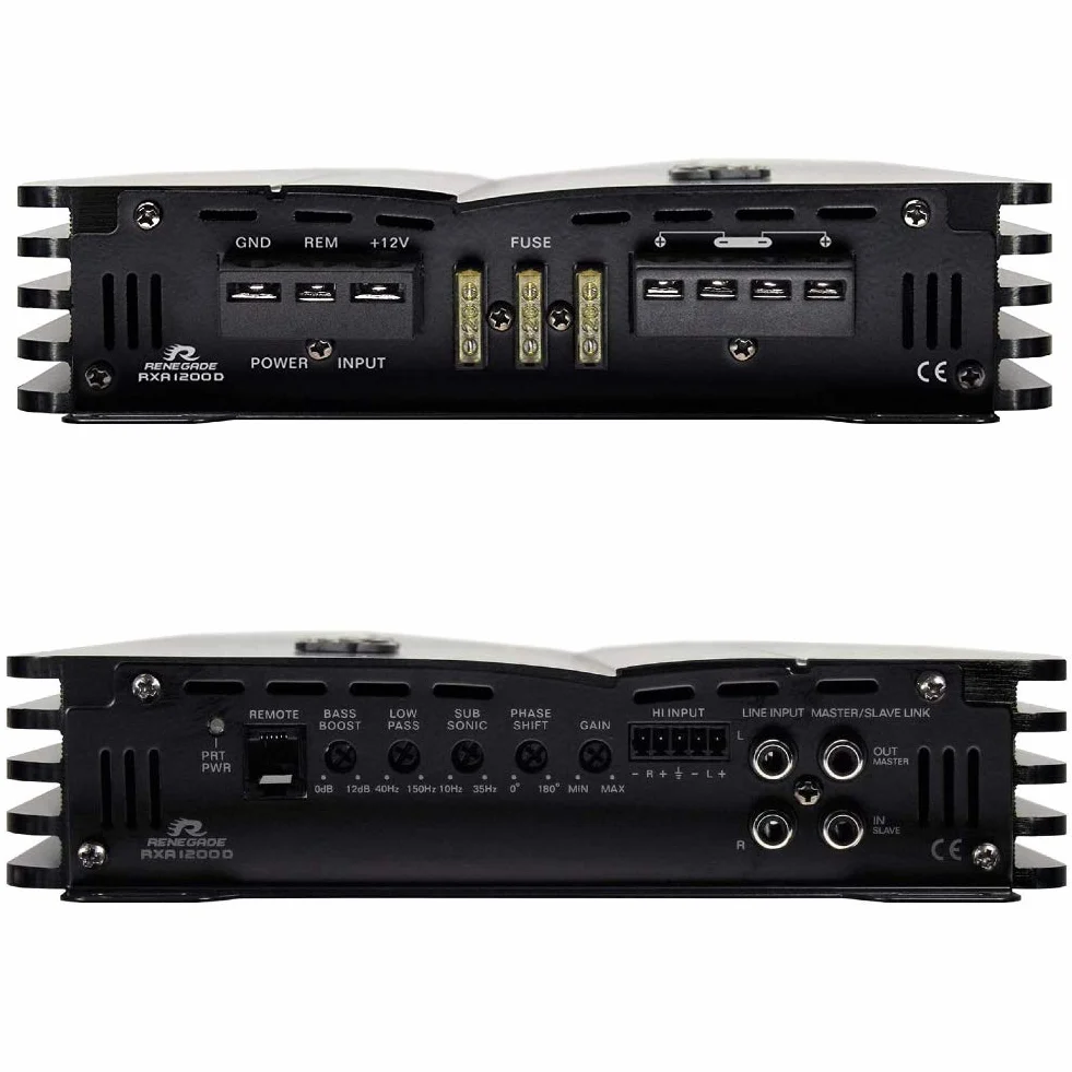 1 amplificatore RENEGADE RXA1200D RXA 1200 D monofonico classe d 1 canale 600 watt rms stabile a 1 ohm 1200 watt max, 1 pezzo + 3 adesivi