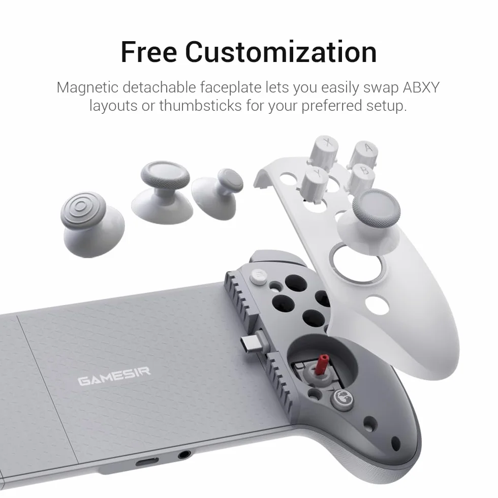 GameSir Controller G8 Plus Mfi per iPhone 15/16/17/iPad Mini e Android, gamepad per iPad con stick/trigger Hall Effect, due pulsanti posteriori, per giocare a Genshin Impact, PUBG Mobile, Minecraft