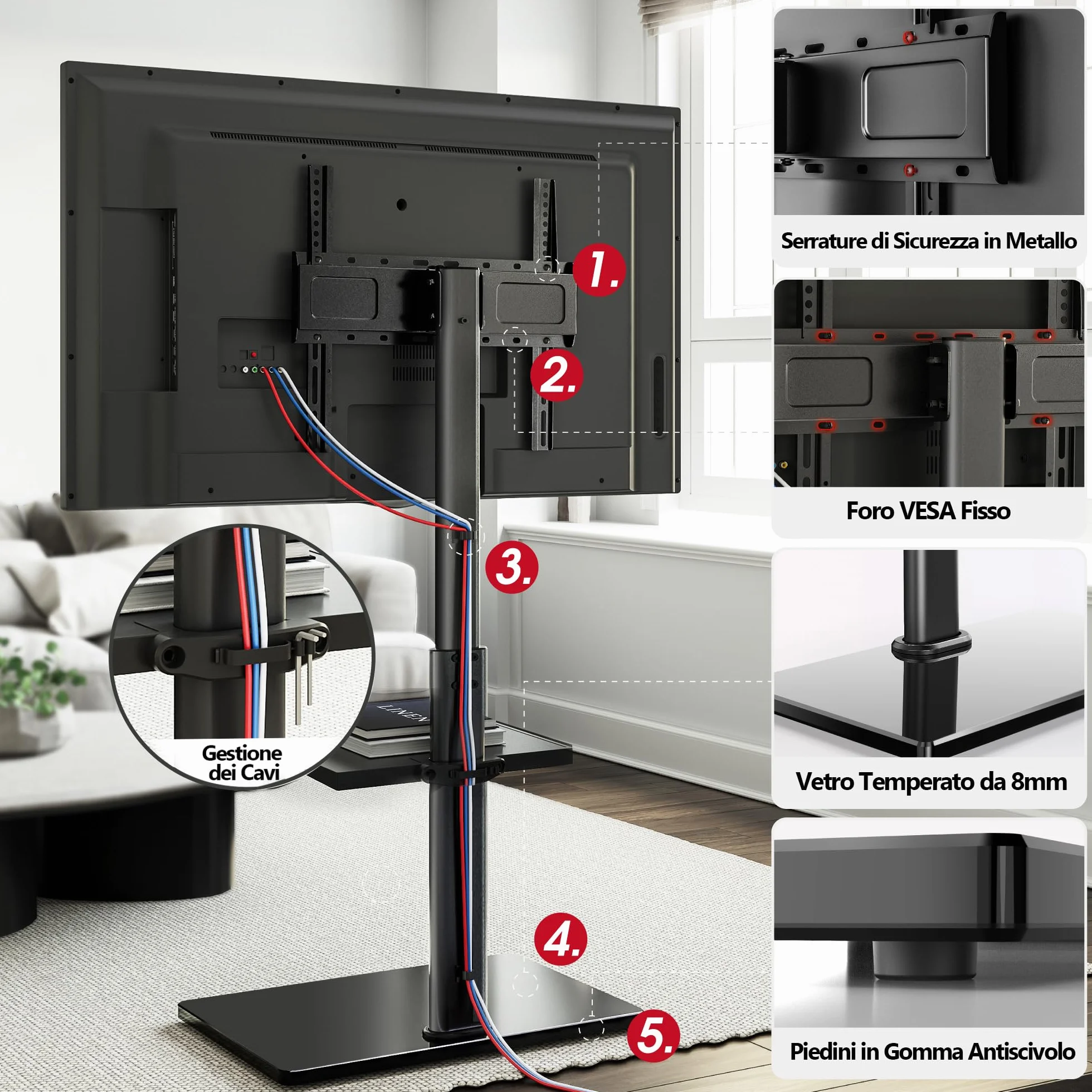AOKCOS Supporto TV da Pavimento Inclinabile per 32-55-70 Pollici, Girevole & Altezza Regolabile, VESA 400x400mm 40kg