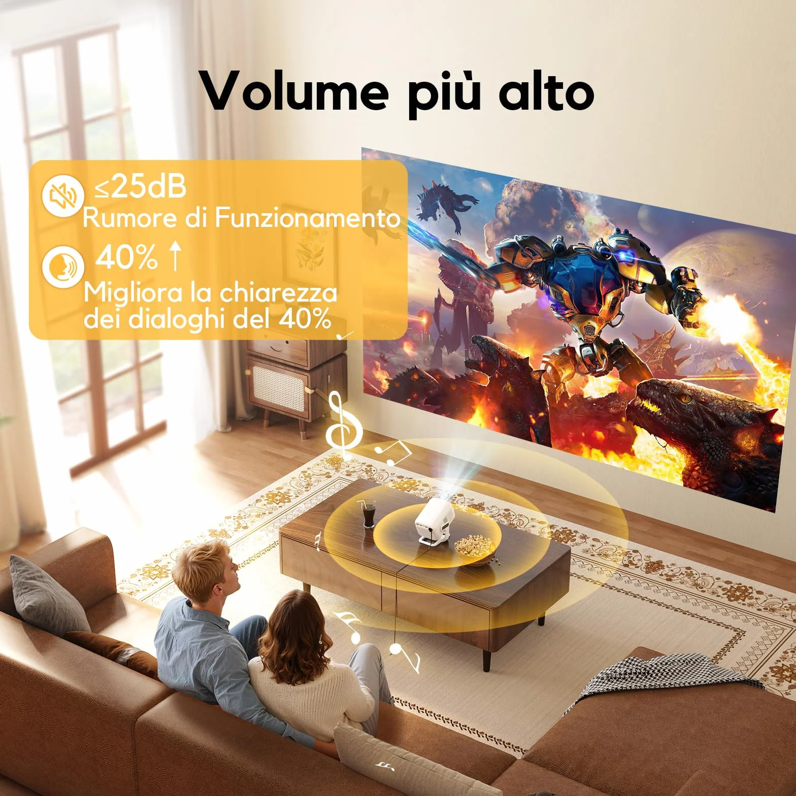 [Apps integrate & Auto Focus] AKIYO O4 Proiettore 4K con WiFi 6 Bluetooth 5.2, 1080P Nativo Proiettore Portatile Auto Keystone Rotabile 120°,per HDMI/USB/Smartphone