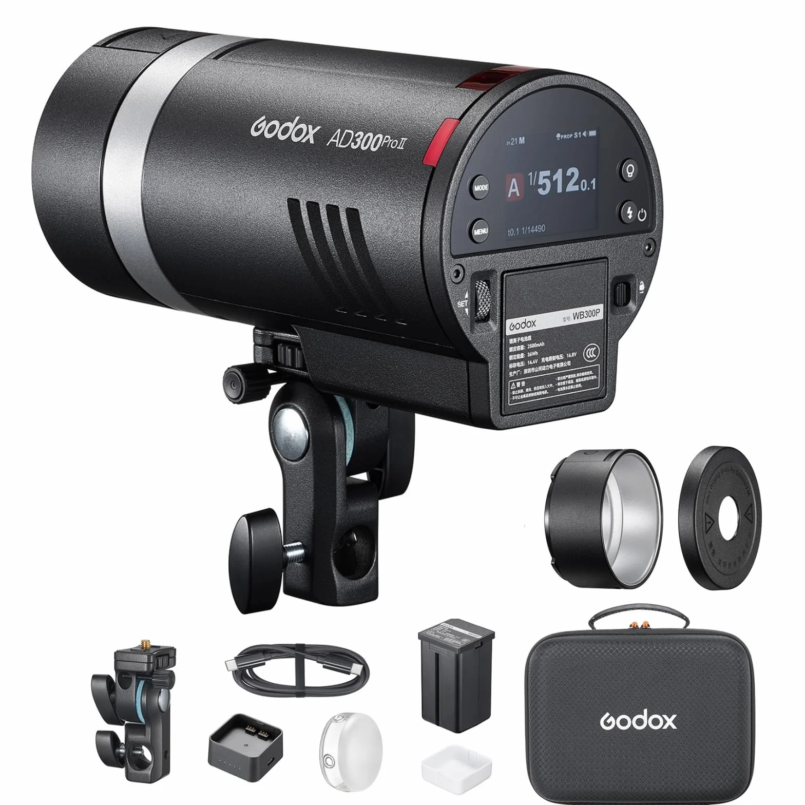 Godox AD300ProII Flash da esterno TTL da 300 W, tempo di ricarica 0,01–1,5 s, HSS a 1/8000 s, 16 gruppi di colore, 350 flash a piena potenza con luce pilota bicolore da 12 W, attacco Godox