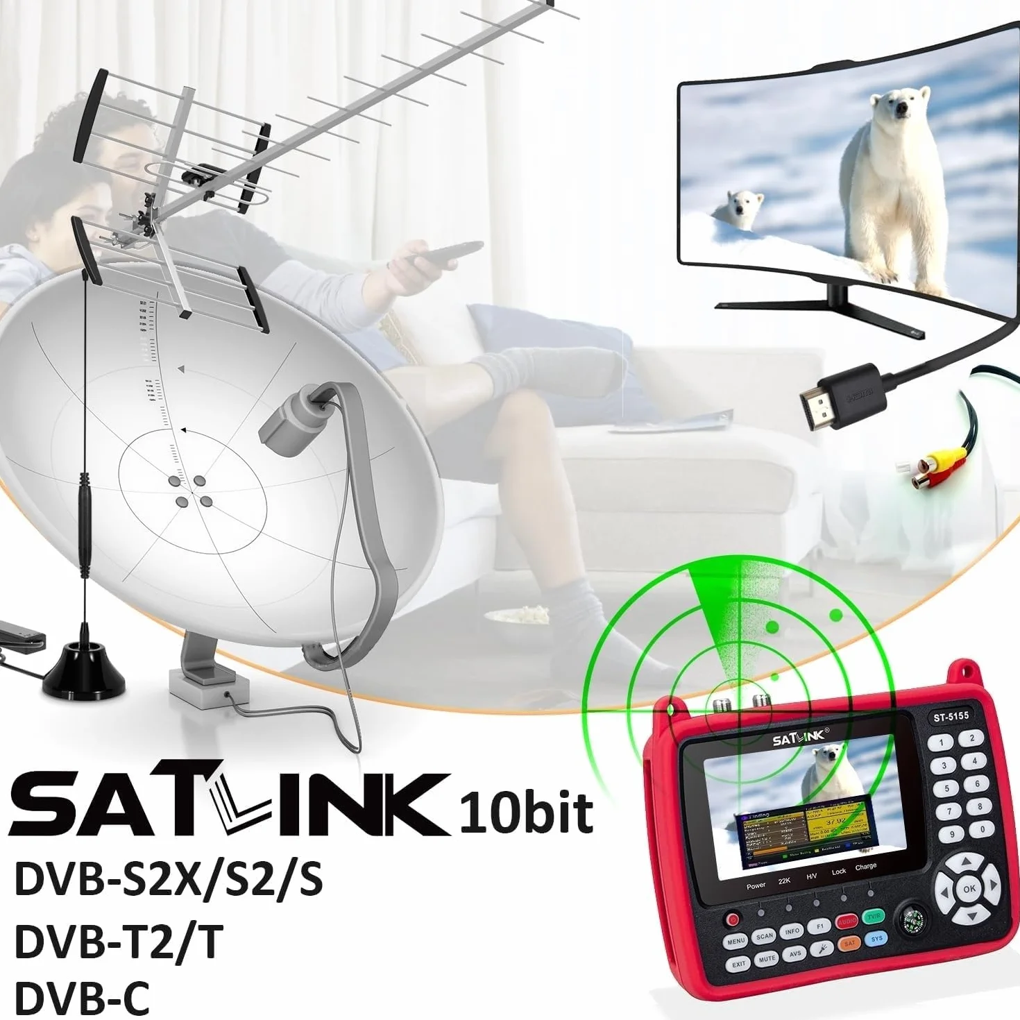 Satlink ST-5155 H.265 (10 bit) DVB-S/S2/T/T2/C Combo Misuratore
