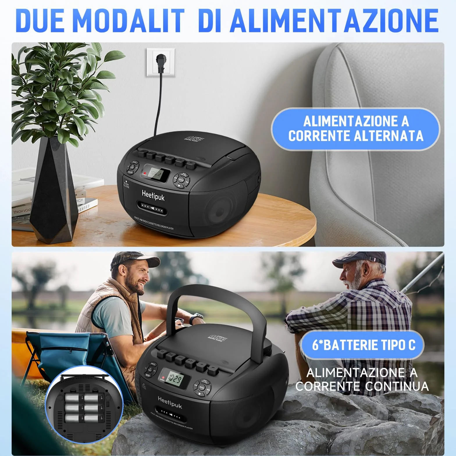 Lettore CD Radio Portatile, CD Player FM/AM con Jack per Cuffie, Stereo Cassa Bluetooth, lettore CD a Cassette con Ingresso Audio USB/AUX, Display LCD per Casa, Regalo (Nero)
