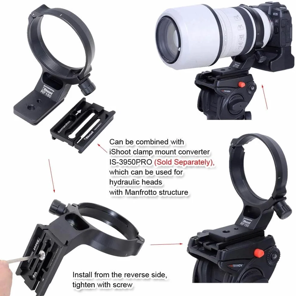 Collare per obiettivo ad anello per treppiede in metallo compatibile con Canon RF 100-500 mm f/4.5-7.1L IS USM, staffa di supporto per obiettivo inferiore è Arca-Swiss Fit Piastra a sgancio rapido
