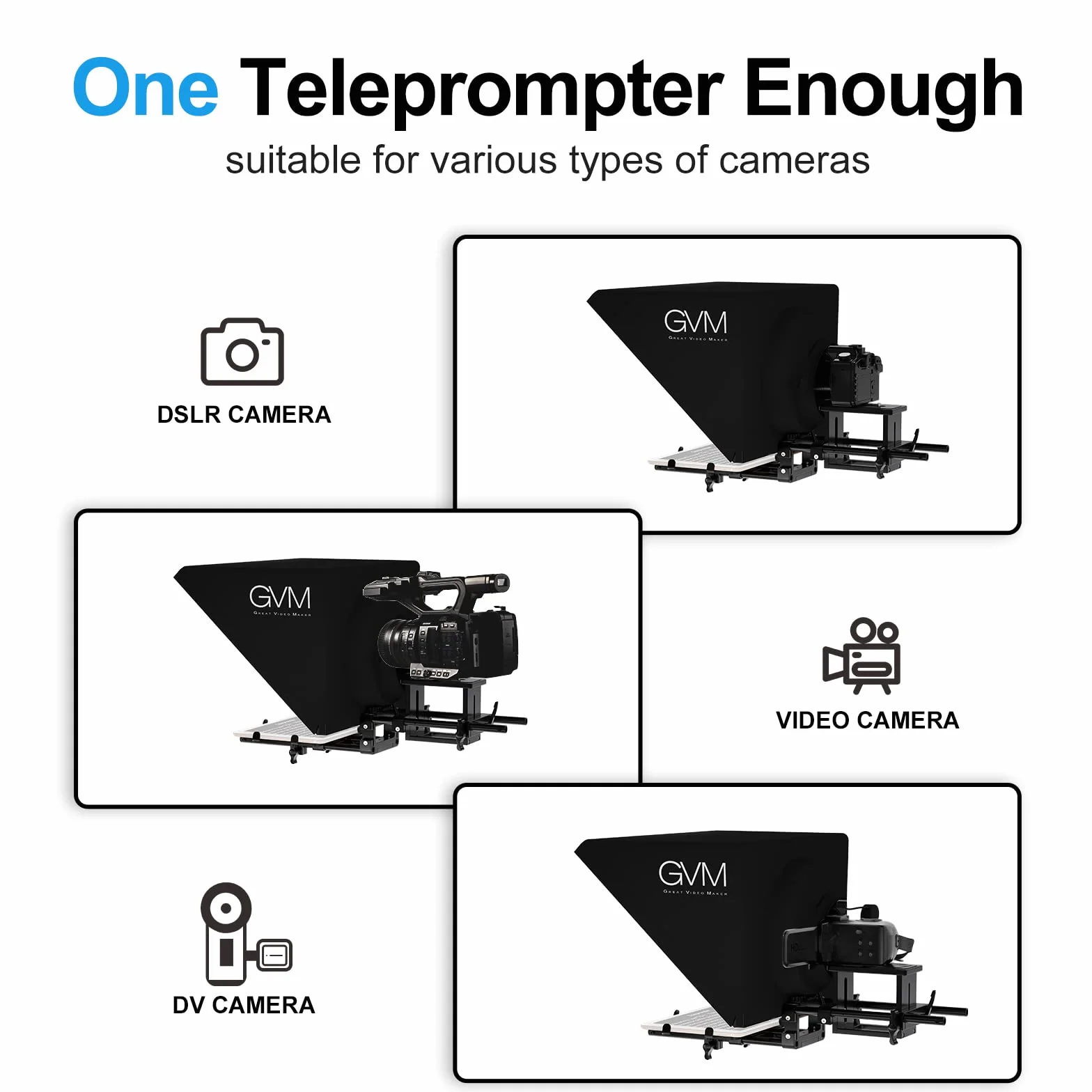 GVM Teleprompter da 18 pollici per telefono, iPad, tablet, fotocamera DSLR, kit di teleprompter in lega di alluminio solido con telecomando e app, obiettivo grandangolare ultra HD per