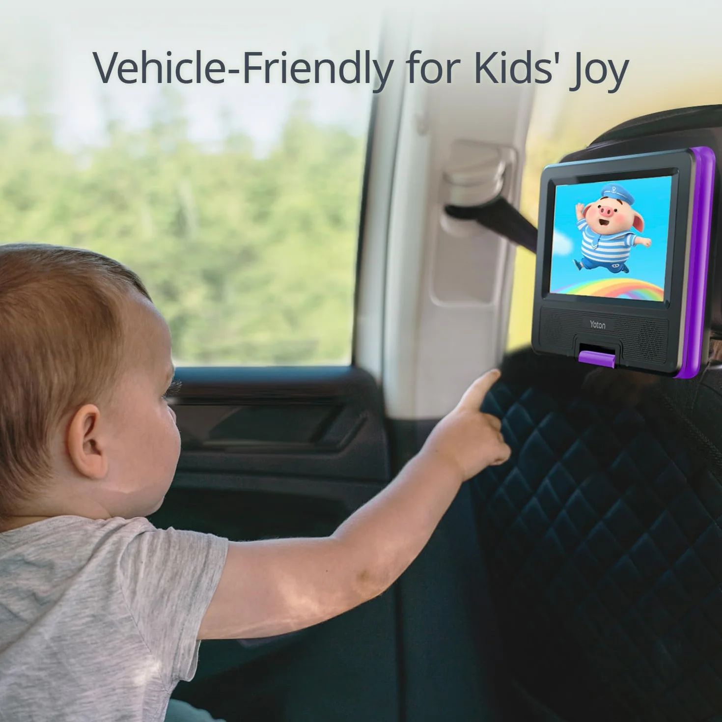 Yoton Lettore DVD portatile da 9,5 pollici per bambini e auto, schermo HD girevole da 7,5 pollici con 4-6 ore di batteria integrata, supporto schermo di sincronizzazione alla TV, supporto scheda