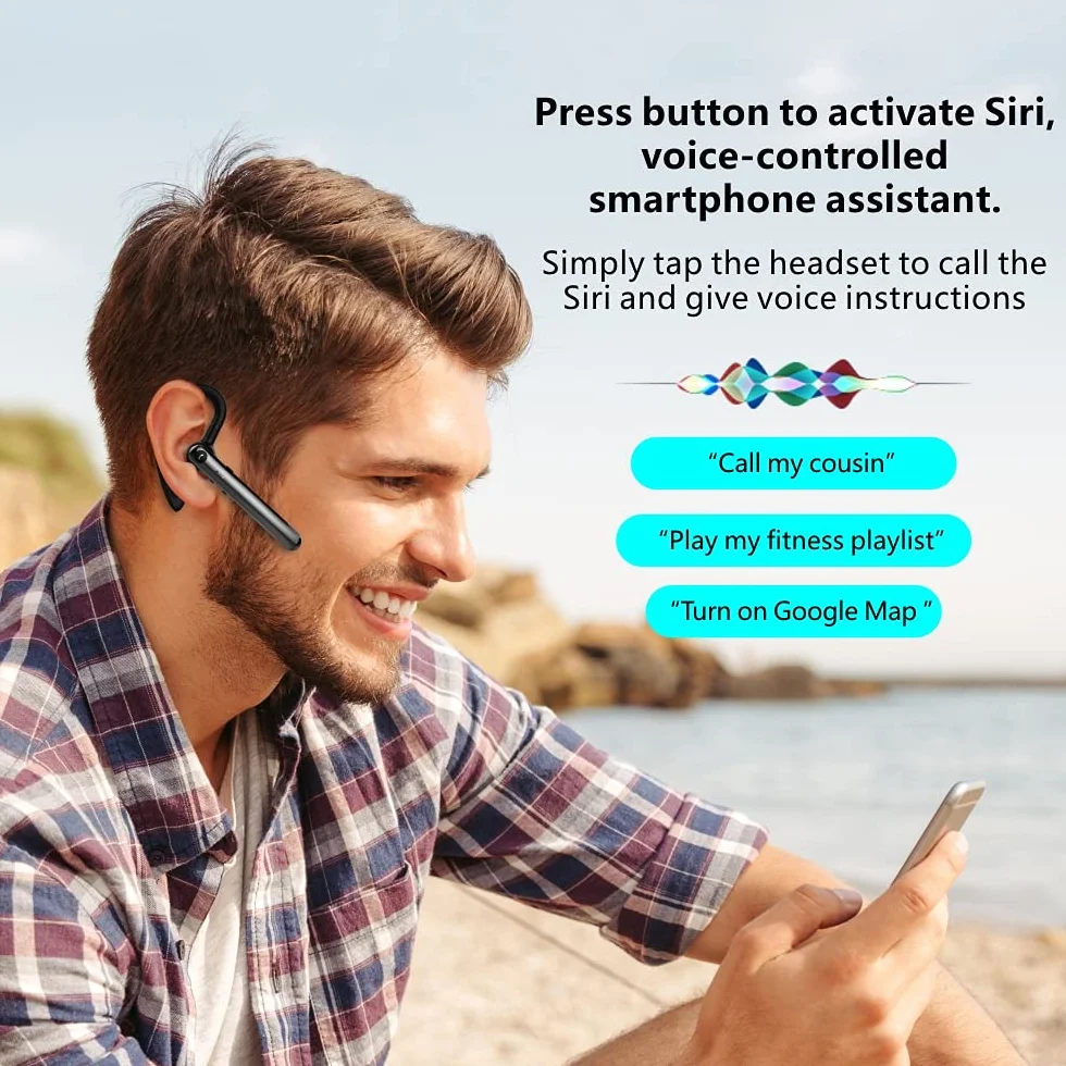 Auricolare Bluetooth 5.0 Cuffie Wireless con Doppio Microfono, Auricolare Business Vivavoce con Chiamata Leggera, Chiaro e Suono Hi-Fi per l'Ufficio, la Guida