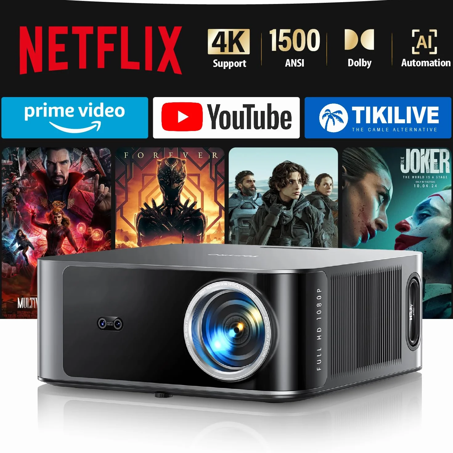 TOPTRO X9 Proiettore 4k 1500 ANSI Dolby Audio Wifi 6 Bluetooth Autofocus