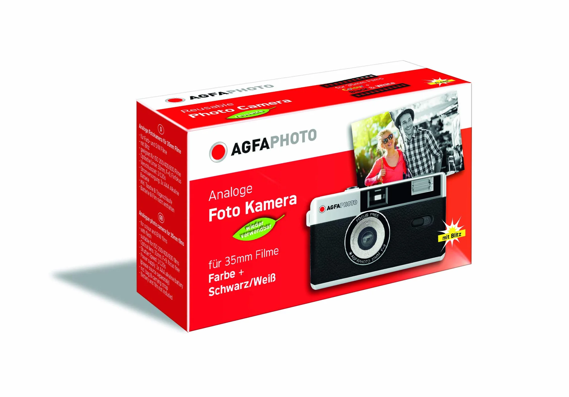 AgfaPhoto - Fotocamera analogica da 35 mm, set con pellicola negativa in bianco e nero + batteria