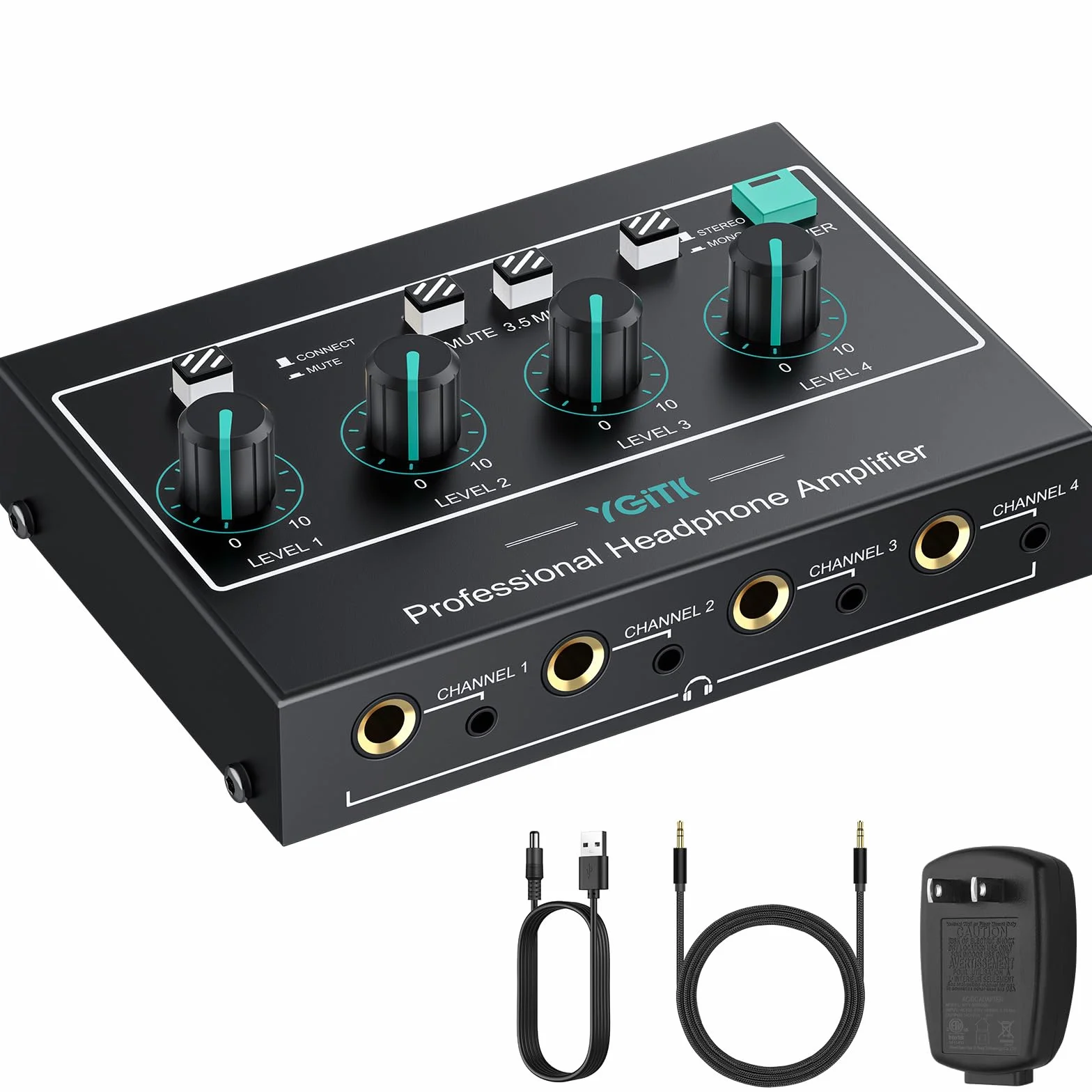 Amplificatore per Cuffie Professionale 4 Canali Audio Mono/Stereo con Ingressi 3,5 mm/6,35 mm per Club, Bar, Mixer