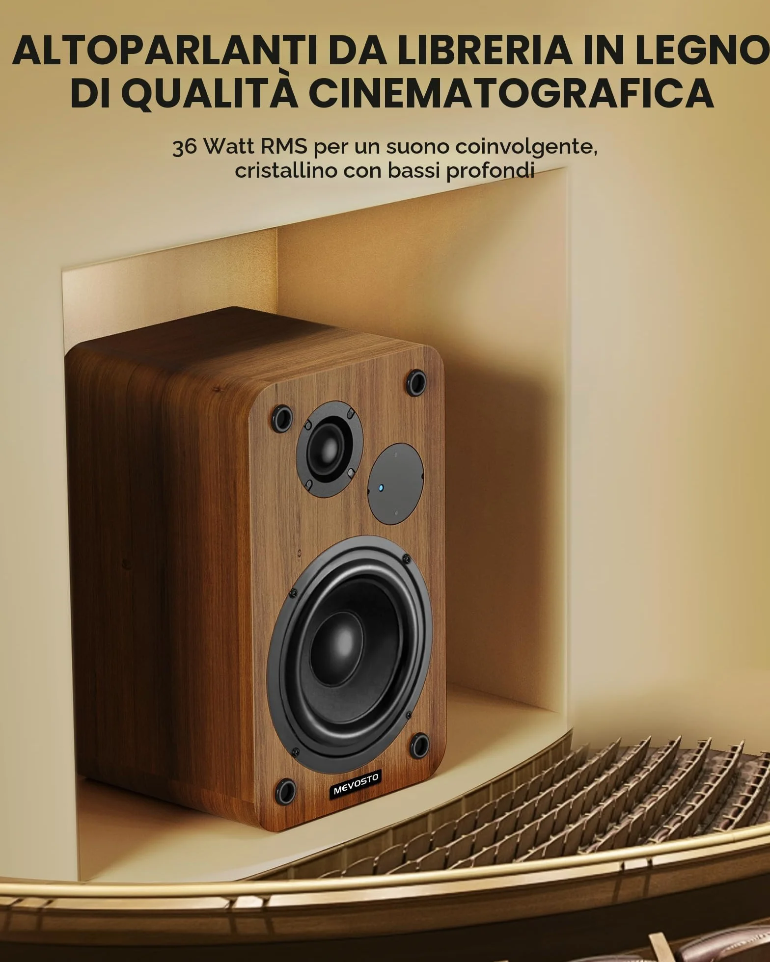 Altoparlanti da Scaffale Attivi - 36W RMS Diffusori da scaffale con BT 5.4 Audio Digitale USB Monitor Studio, 1" Tweeter e Woofer 5" Bassi e Alti Regolabili Per TV, PC e giradischi