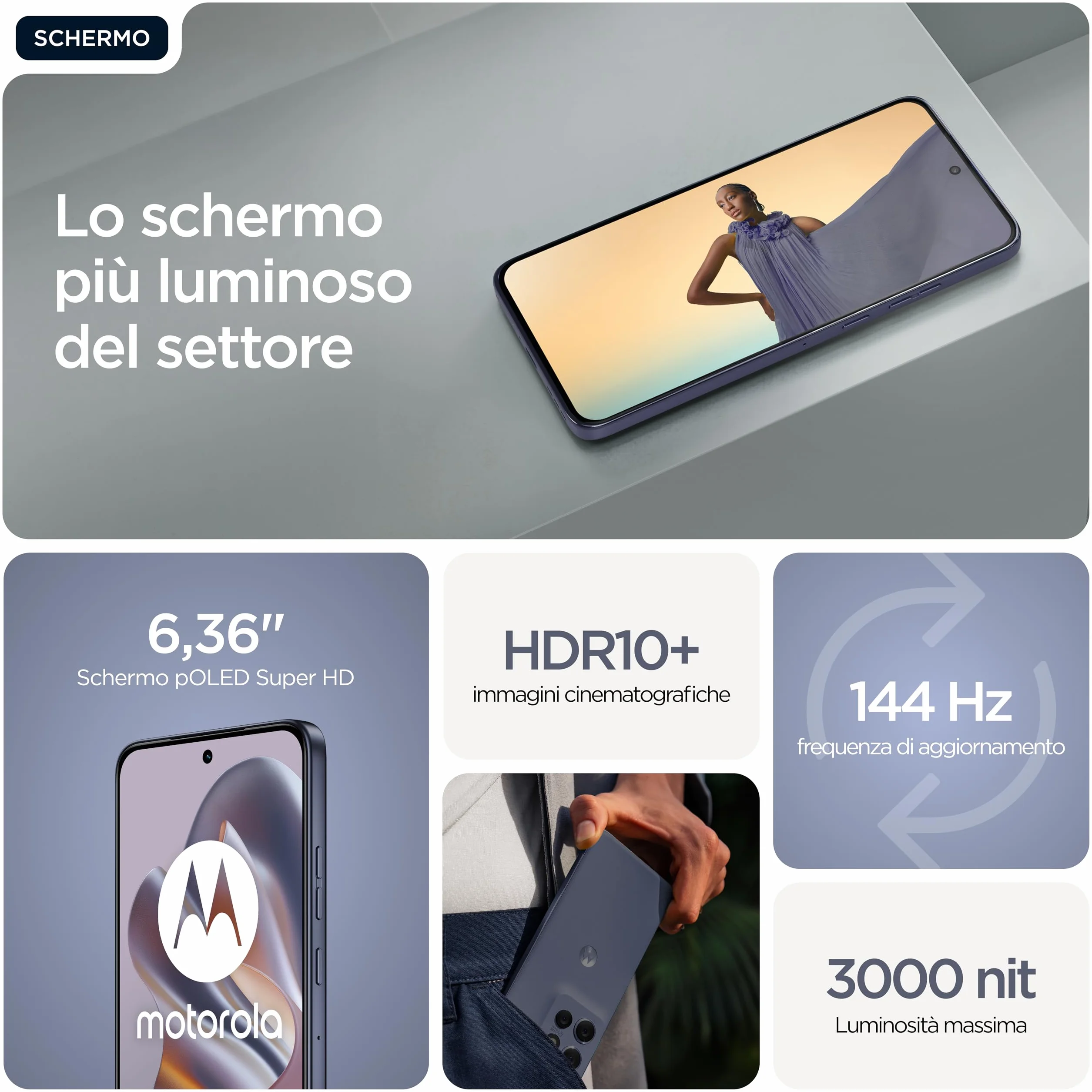 Motorola edge 60 neo con Moto AI (8/256GB, Tripla camera 50MP+13MP+10MP, selfie 32MP, Display 6.36" Super HD 120Hz, MediaTek Dimensity 7400, 5000mAh, TurboPower 68W, Android 15), PANTONE Grisaille
