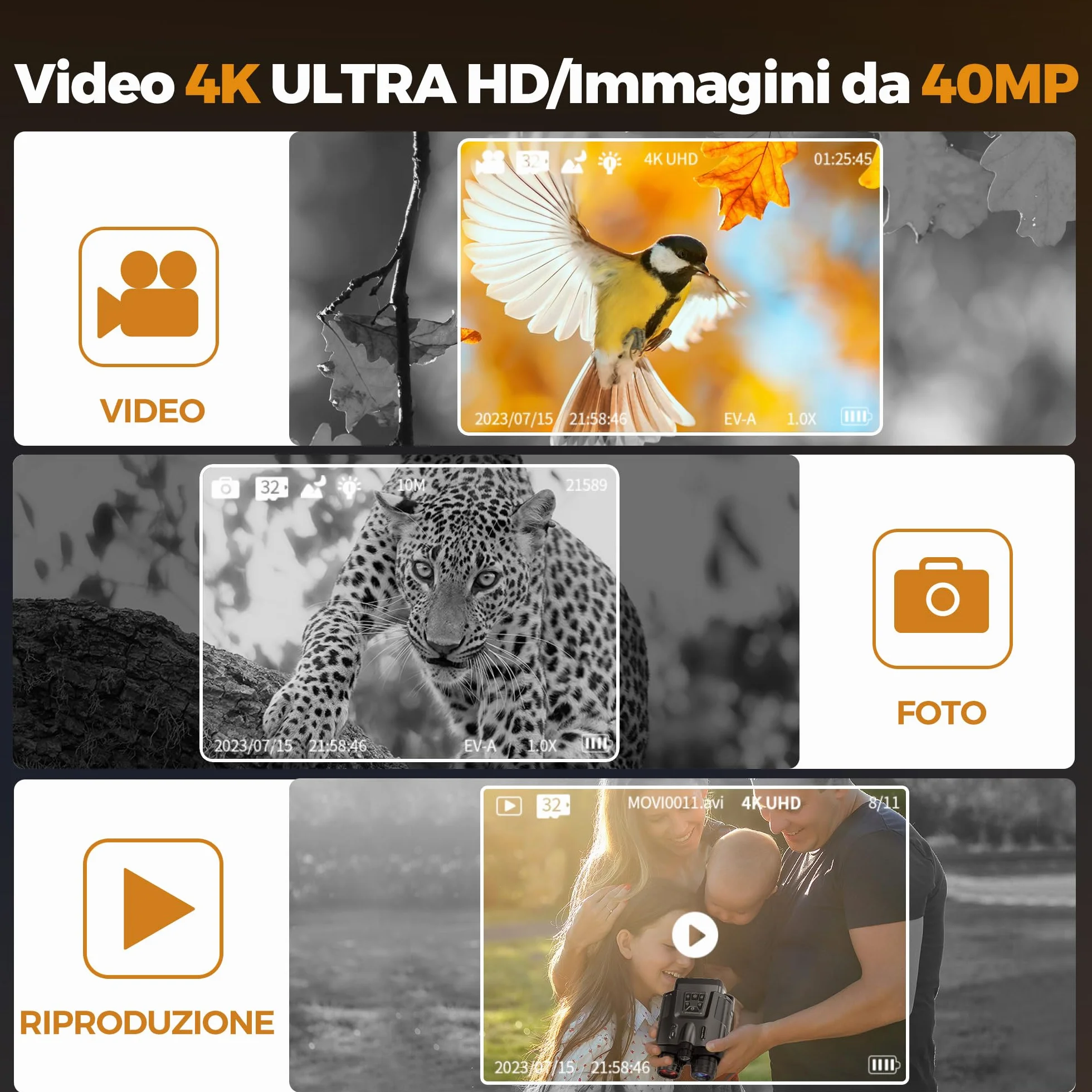 tkwser - Dispositivo per la visione notturna, 4 K, 8 X, digitale, visione notturna a infrarossi, 5000 mAh, distanza visiva, 600 m, schermo TFT UHD da 3”, impermeabilità IP65, per la caccia e il
