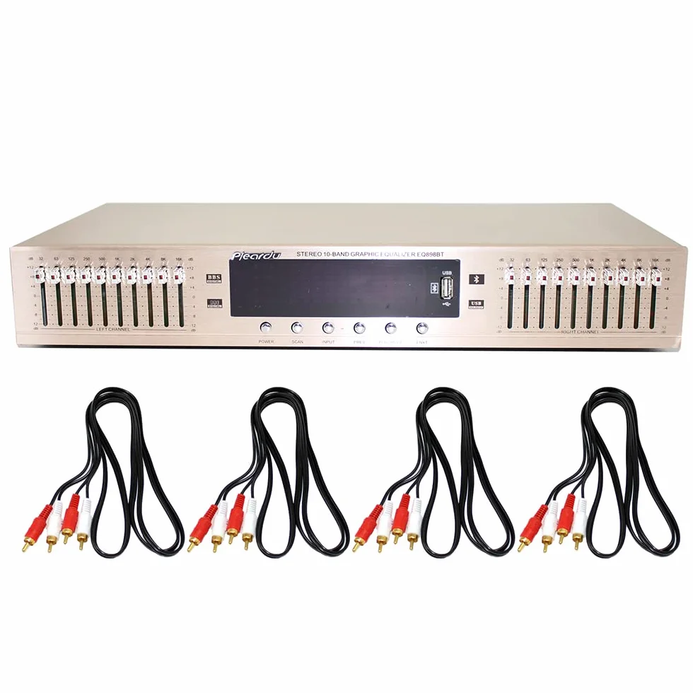 220V EQ665 Hifi Equalizzatore Domestico, Doppio Regolatore Stereo a 10 Bande Per Alti E Bassi Con Bluetooth Incorporato (Oro)
