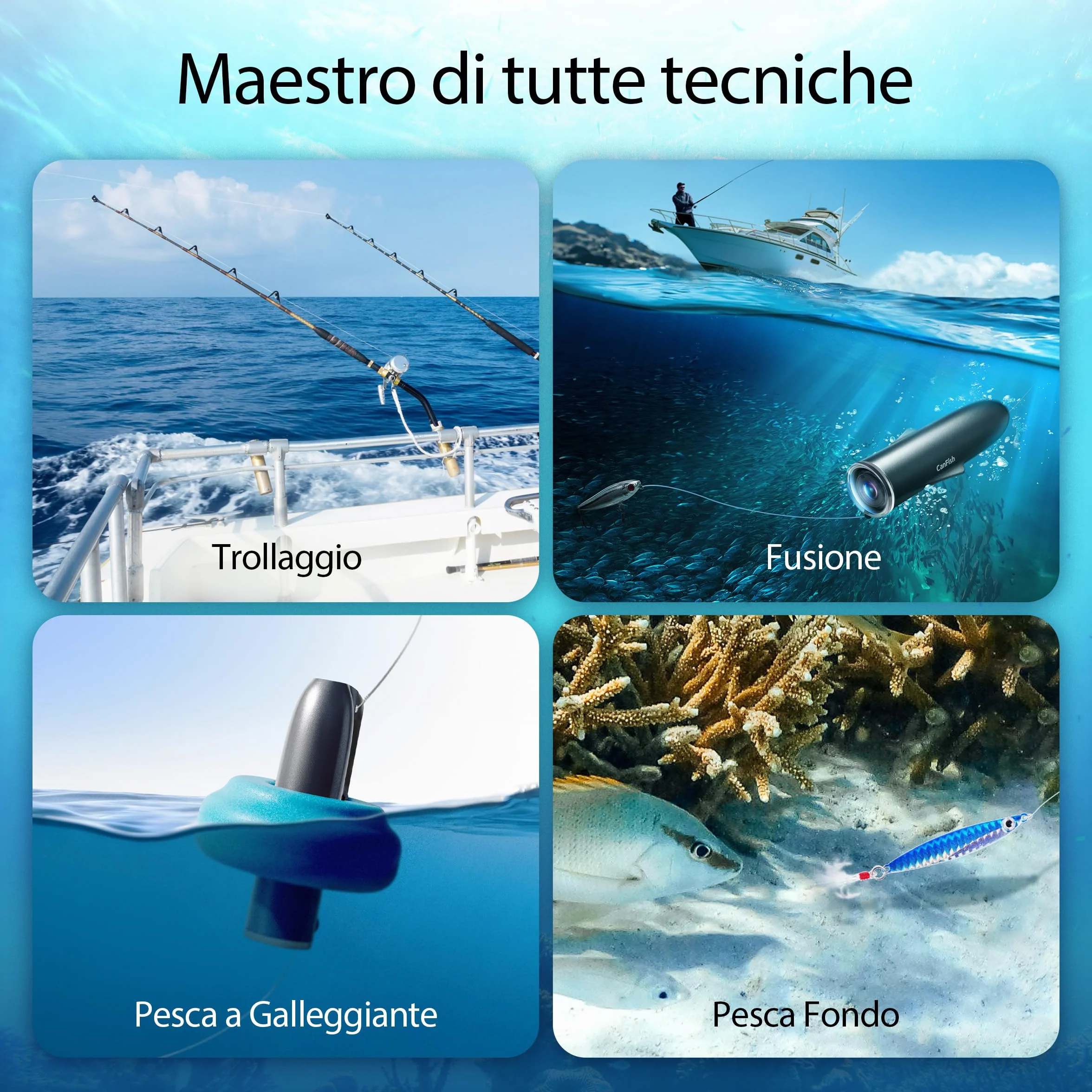 CanFish Fishing CamX Fotografica Subacquea Pesca, Portatile Fish Finder con HD 1080P & 136° Ultra-Grandangolare, 200M/656FT ROV Impermeabile Fotocamera Subacquea per Pesca Mare Barca Mancanza