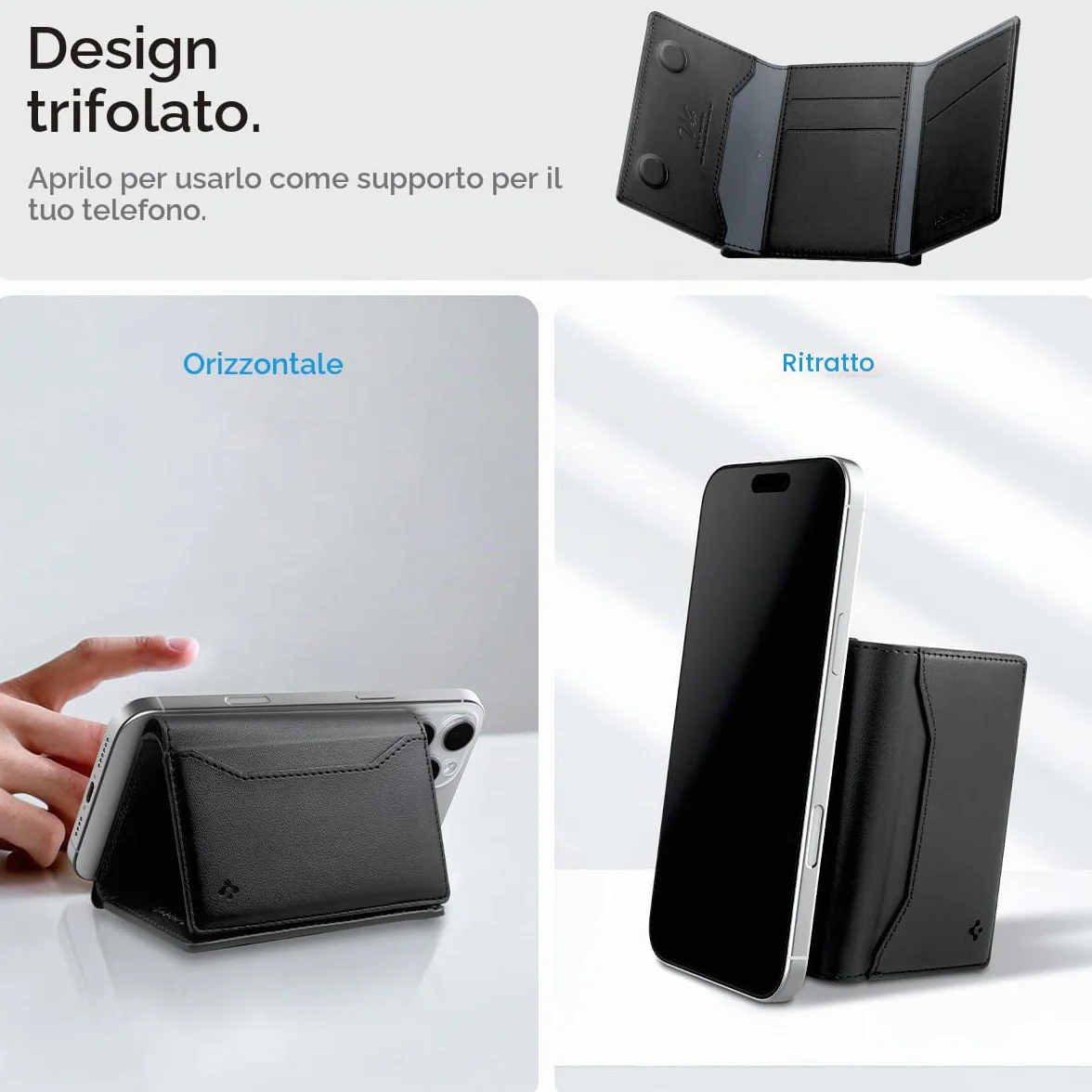 Spigen Valentinus S MagFit Portafoglio MagSafe Wallet Magnetico Portacarte Compatibile con iPhone 17/16/15/14/13/12 Modelle, Portafoglio uomo, Accessori MagSafe - Nero