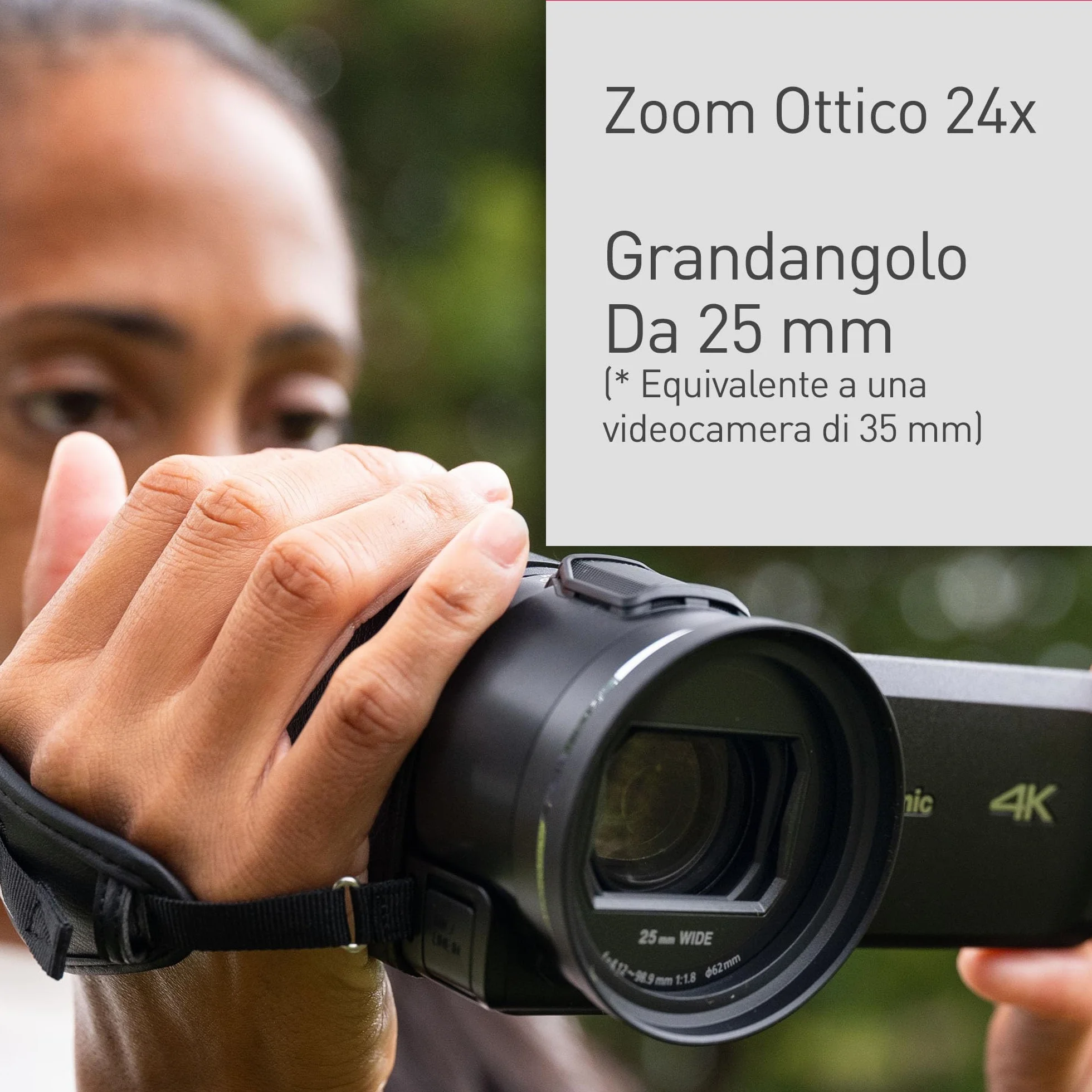 Panasonic HC-VX3E-K Videocamera Compatta Ultra HD 4K, Grandangolo 25 mm, Zoom ottico 24x, 4K Cropping, Nero