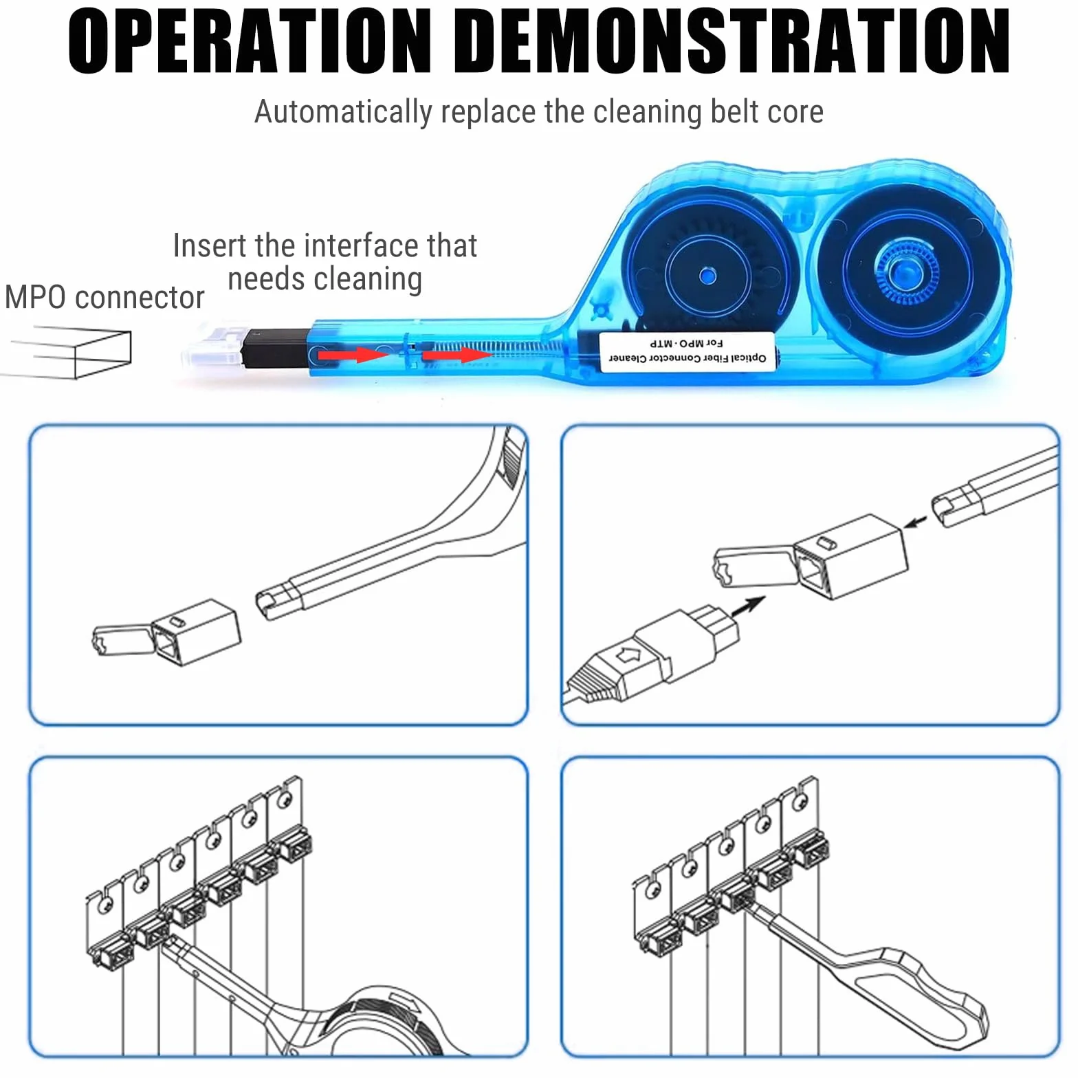 Penna Per Pulizia Fibra, Detergente Per Fibra Ottica Pulitore Per Connettori MTP/MPO, One-Click Fiber Optic Cleaner Strumenti Per La Pulizia Della Fibra, Oltre 600 Pulisce